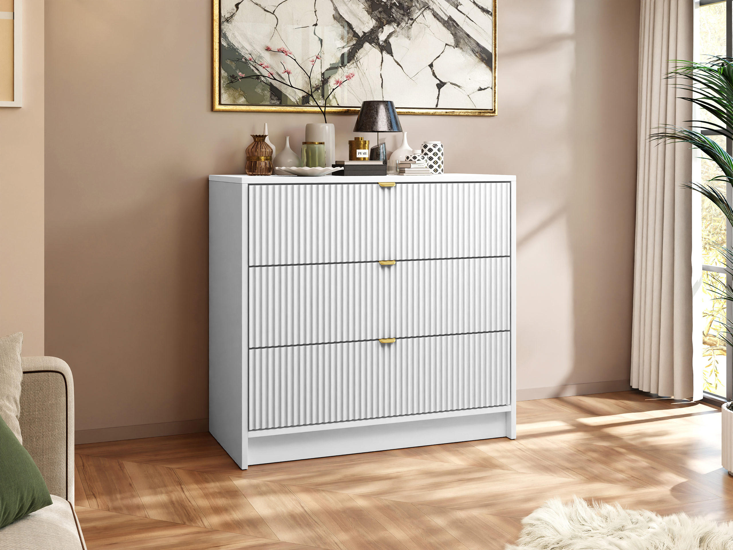 KOMMODE Tireno - Goldfarben/Weiß, Holzwerkstoff/Metall (80/75/40cm) - MIRJAN24