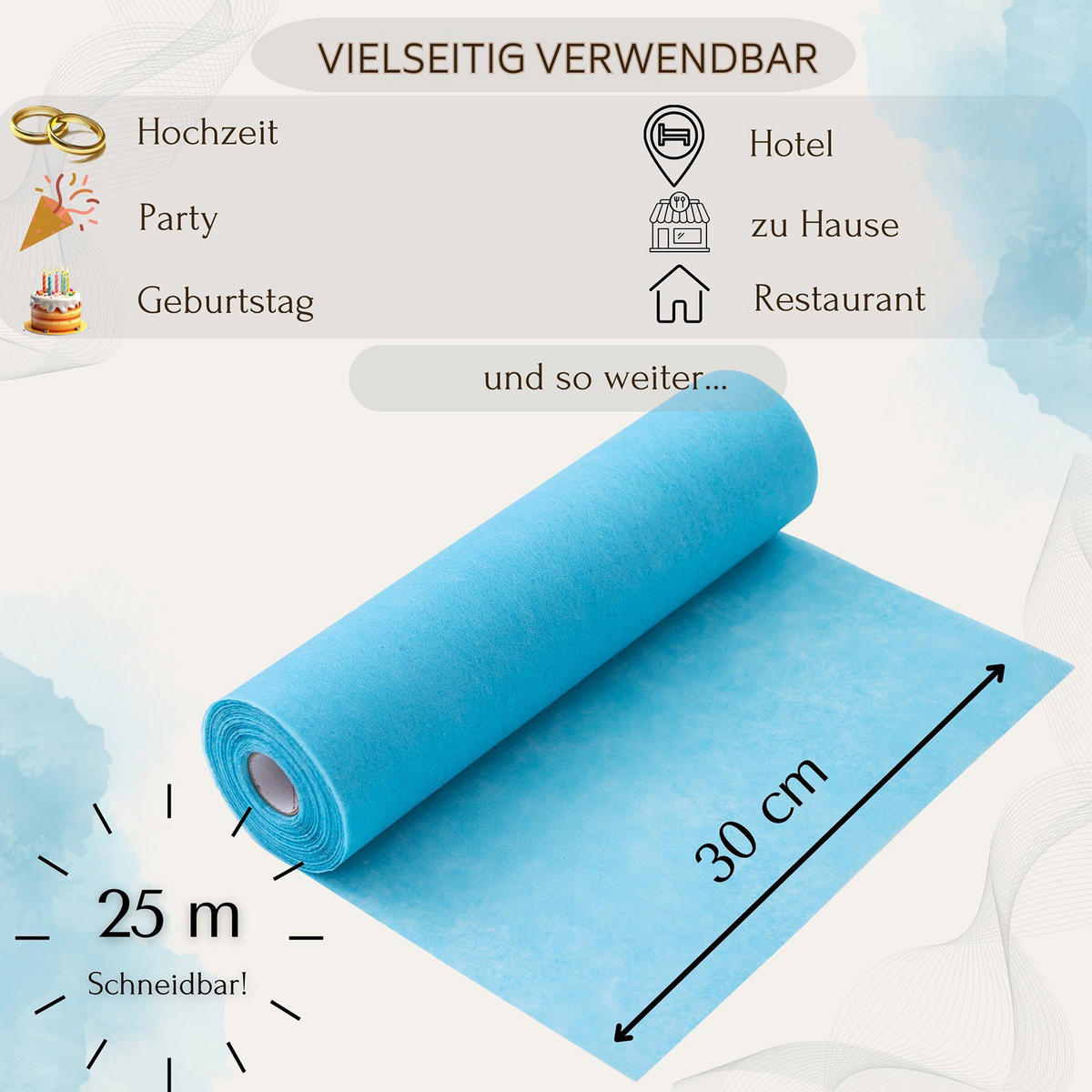 TISCHLÄUFER Vlies blau, 30 cm x 25 m, dekoratives Tischband für Hochzeit & Geburtstag - Blau, Textil (30/2500cm)