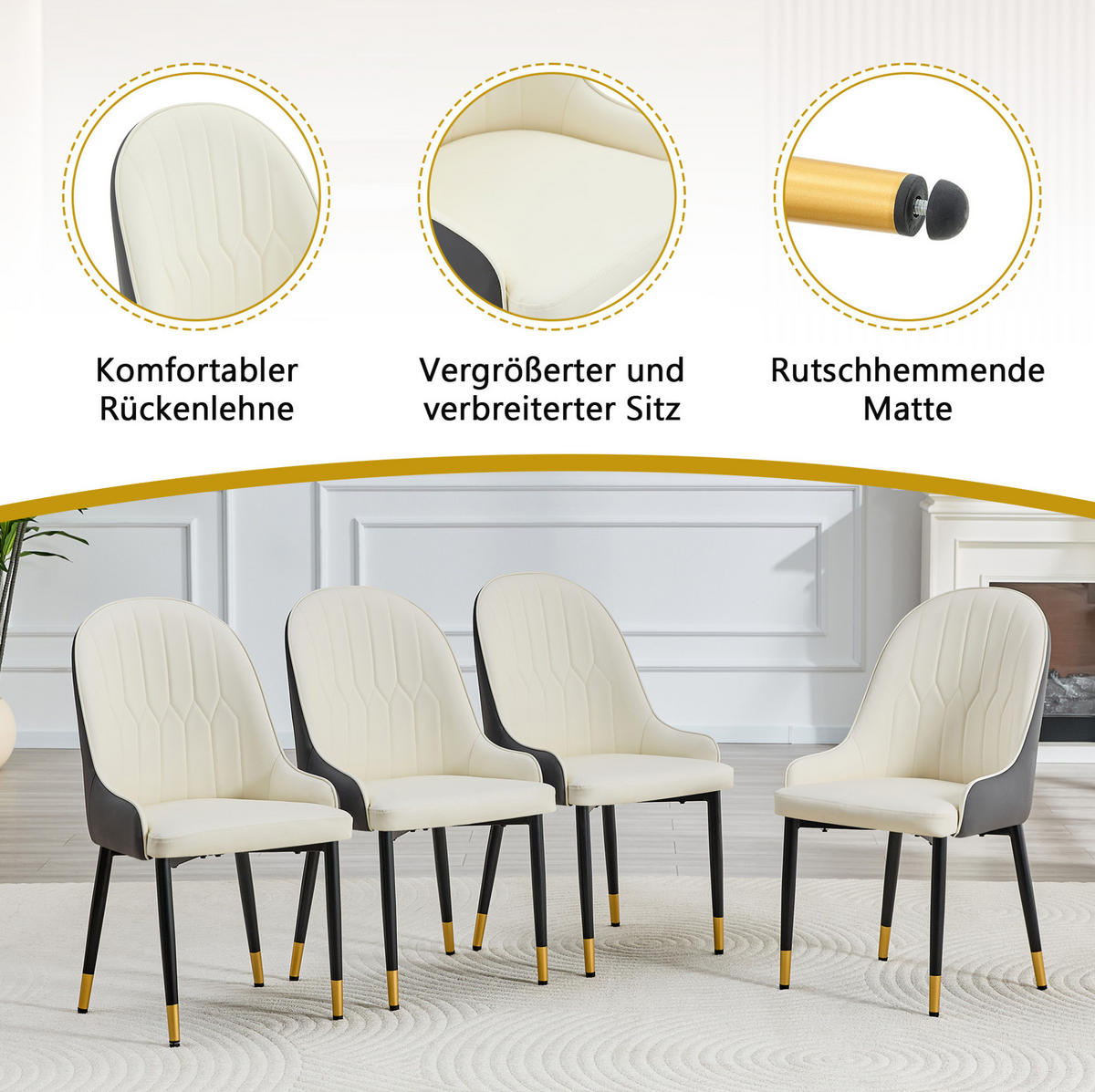 STUHL 2er-Set mit Blitz-Rückenlehne PU Weiß/Dunkelgrau - Grau, Metall (44/91/47.4cm) - Meubliv