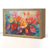 STOLNÍ LAMPA Květiny - barevné - malba - abstraktní - umění 30x20 cm - barva hliníku, kompozitní dřevo (8/30/20cm) - OnlyWow