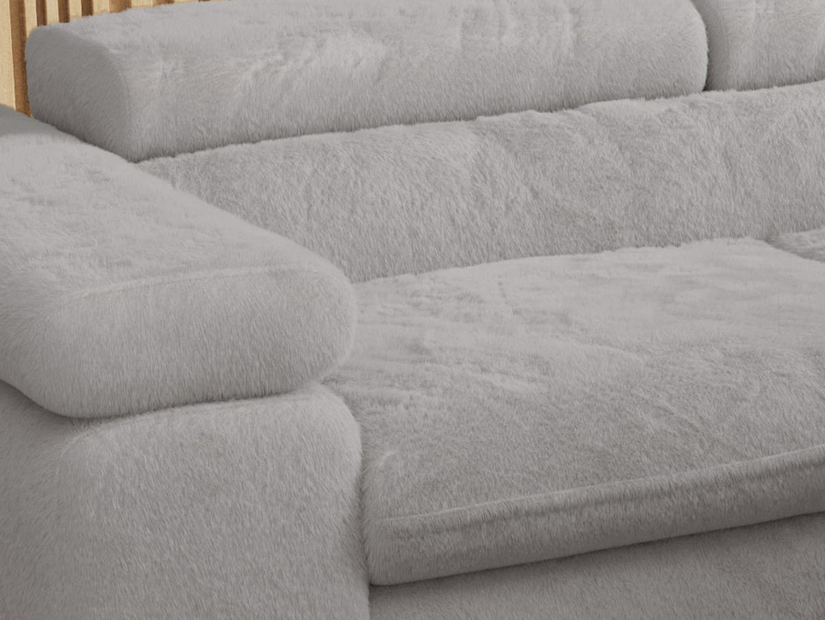 WOHNLANDSCHAFT PETER U Plüsch Hellgrau - Hellgrau/Schwarz, Textil/Metall (346/76/208cm) - MKS