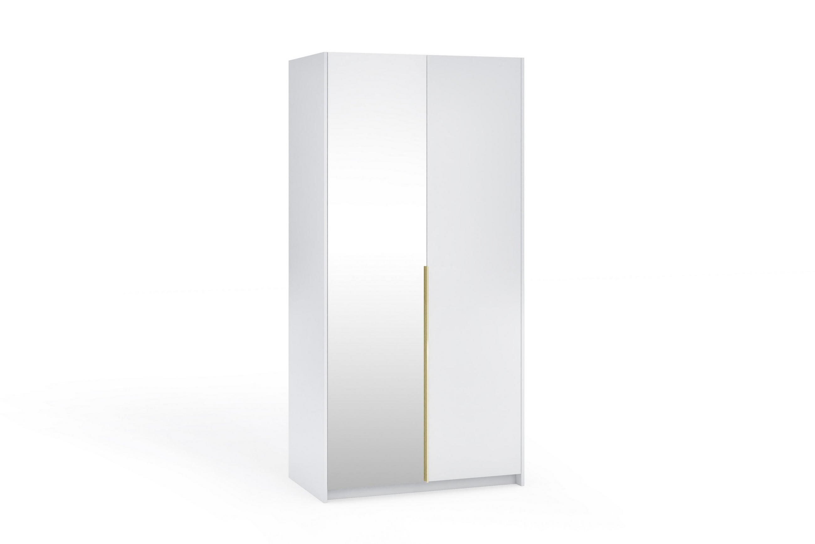 DREHTÜRENSCHRANK THALIA 100/204/58cm 2-türig mit Spiegel Weiß - Weiß, Holzwerkstoff (100/204/58cm) - MASSENO