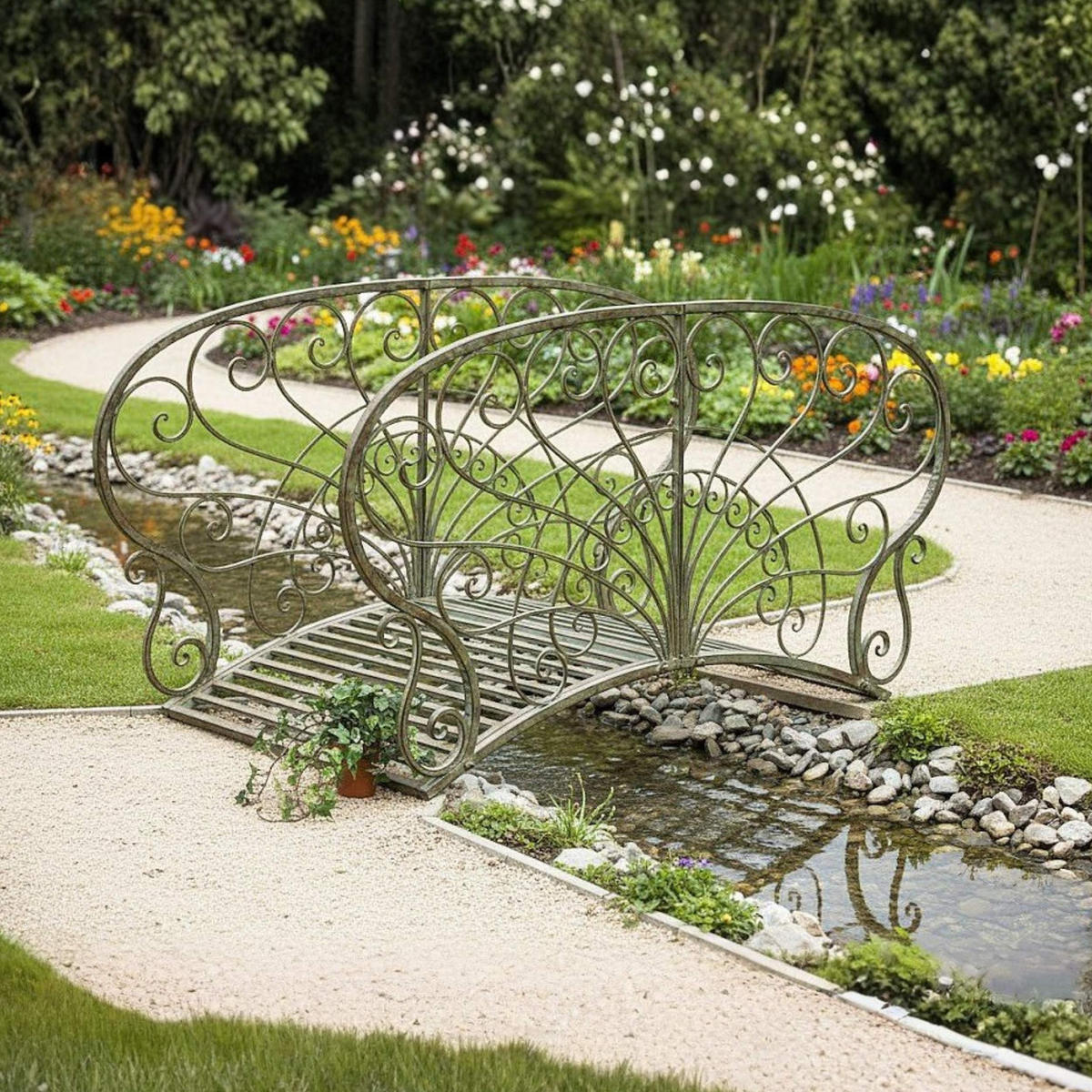 GARTENBRÜCKE mit Geländer Metall Braun 150 cm 150106 - Grün, Metall (150/82/80cm) - DanDiBo