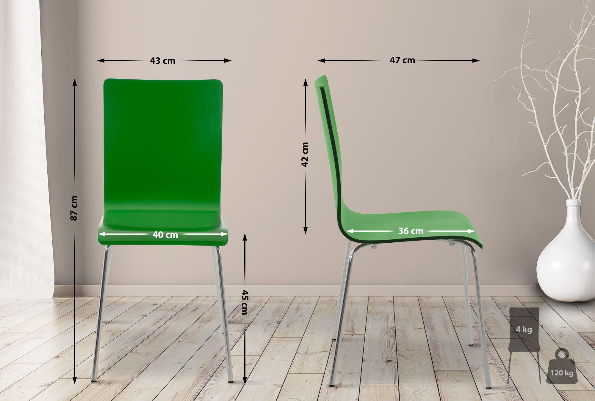 BESUCHERSTUHL PEPE 87x43x47 cm Grün Holz Metall - Grün, Metall (43/87/47cm) - DELUKE