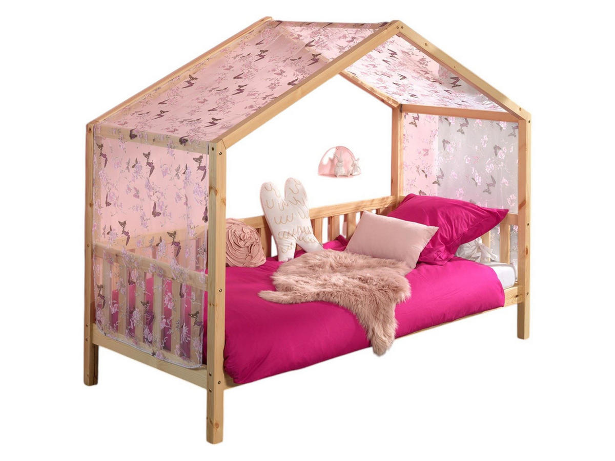 HAUSBETT mit Textilhimmel Kapua 210x170x97 aus Massivholz in Natur - Pink, Holz (90/200cm) - 58aufmkessel