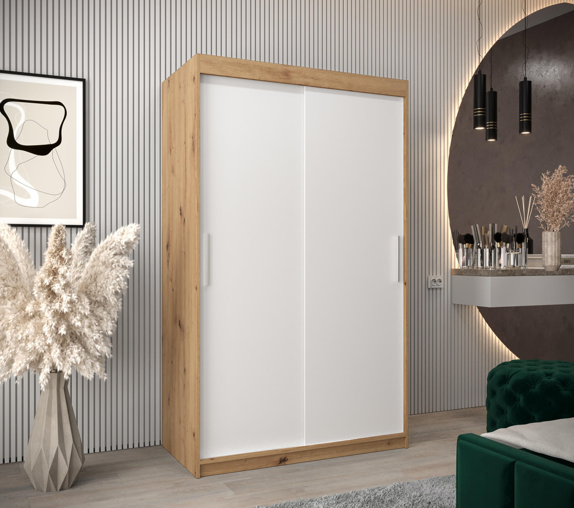 SCHWEBETÜRENSCHRANK 200/120/62 2-türig - Silberfarben/Weiß, Holz/Kunststoff (120/200/62cm) - Abiks Möbel