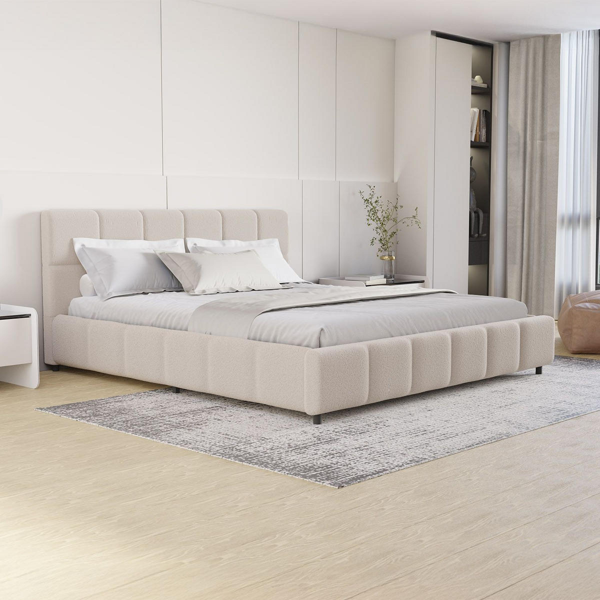 POLSTERBETT Florenz beige 180x200 cm mit Matratze - Beige, Holz (180/200cm) - Juskys