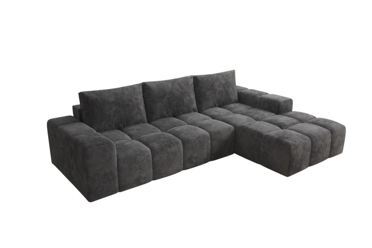 ECKSOFA Cento, L-Form, Ottomane Rechts, Cordstoff, 285x56x180 cm, Dunkelgrau - Dunkelgrau, Holz (285/180cm) - PROMETO Möbel