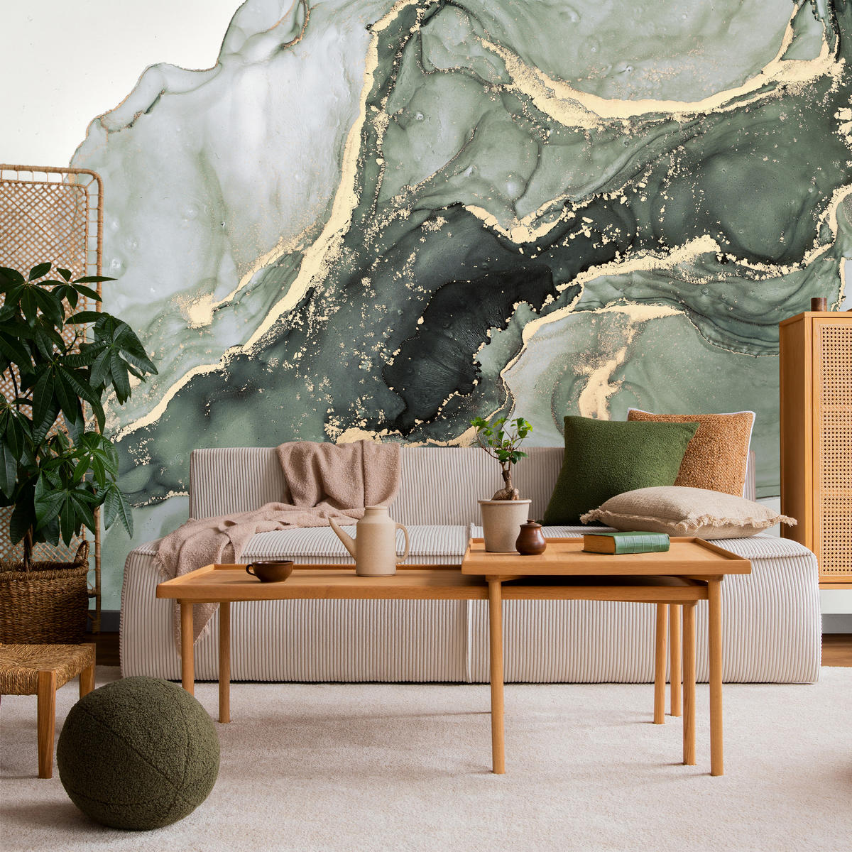 FOTOTAPETE für Küche Eleganter Grüner Marmor Gold Glamour 400x280 - Grün, Papier (400/280cm) - Muralo