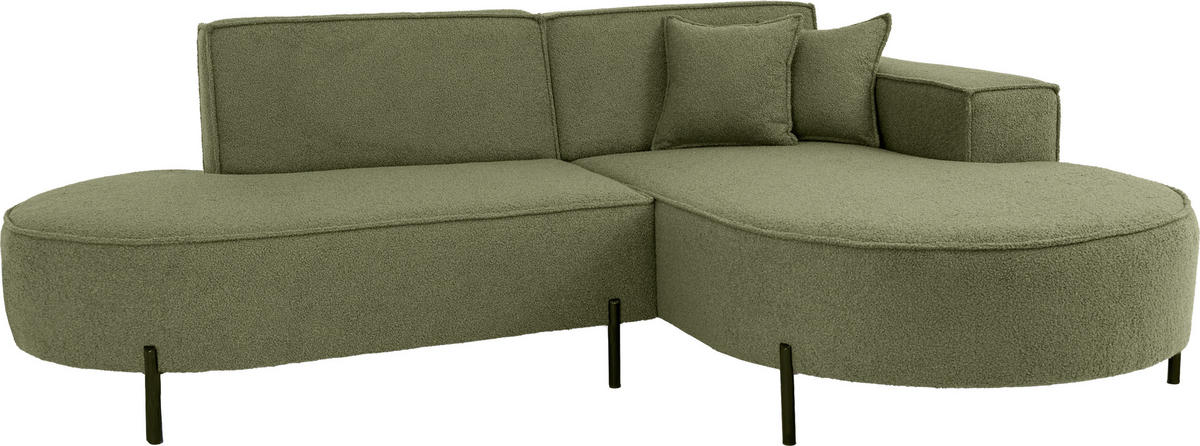 ECKSOFA Hana Loft 3-Sitzer Ecke Rechts, Boucle, Grün 241/80/168 cm - Schwarz/Grün, Textil/Metall (241/168cm) - WFL GROUP