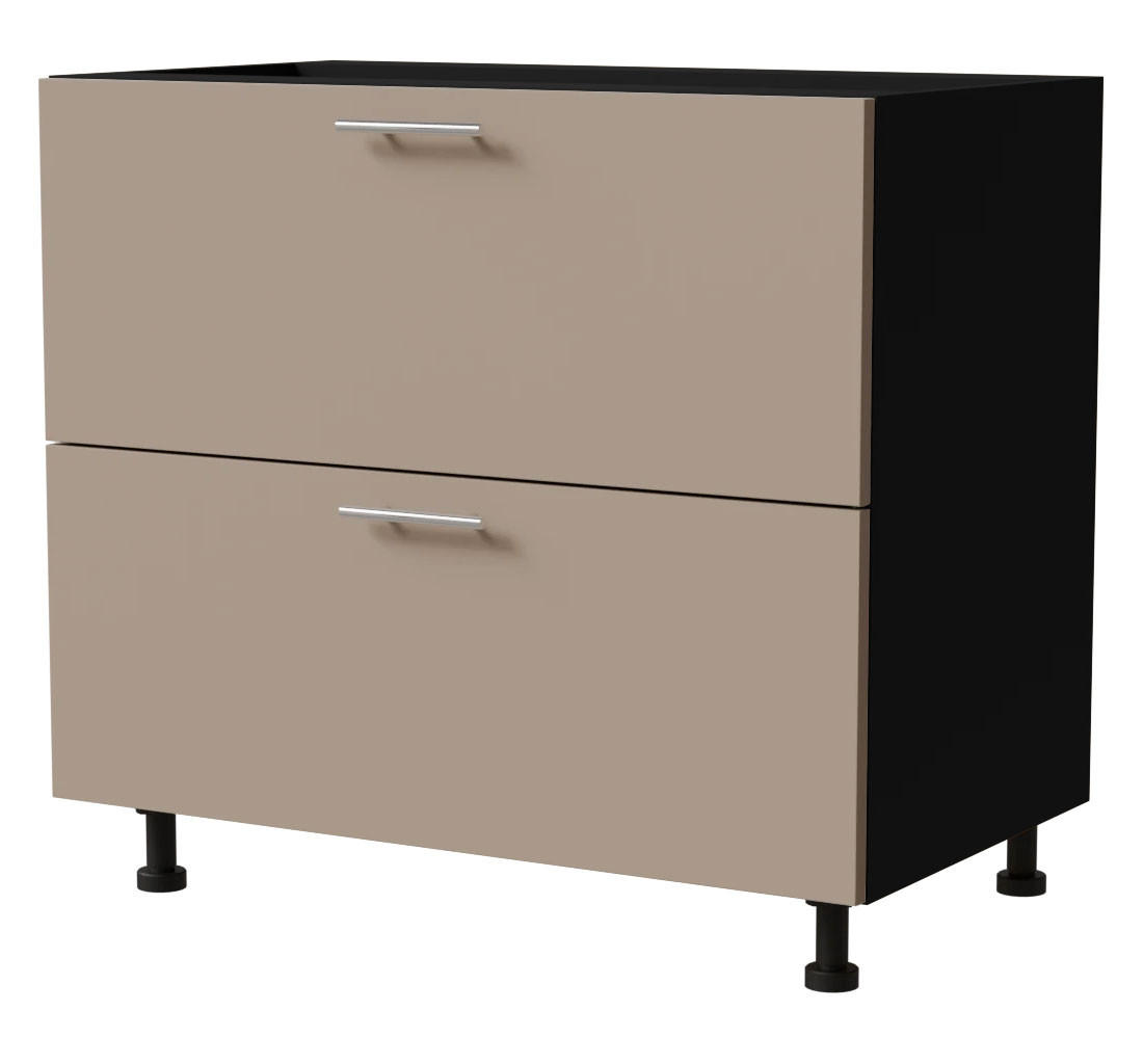 SCHUBLADENUNTERSCHRANK Brerra D2M/90 Korpus schwarz / Front RAL 1019 graubeige Matt 90 / 50 / 82cm - Graubraun/Schwarz, Holz/Holzwerkstoff (90/82/50cm) - Feldmann-Wohnen