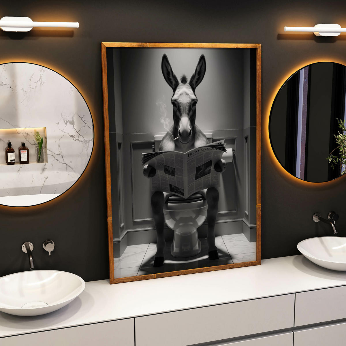 POSTER für Badezimmer WC ESEL mit Zeitung auf Toilette Abstraktion 20x30cm - Schwarz/Weiß, Papier (20/30/1cm) - Muralo