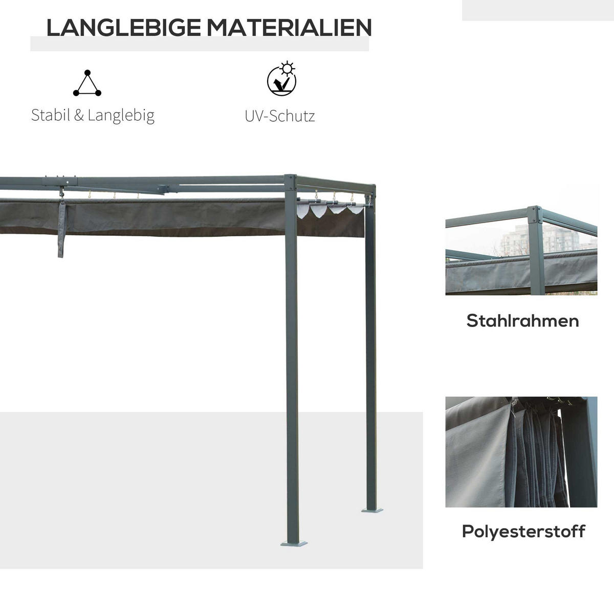PERGOLA Pavillon Polyester Grau - Grau, Kunststoff/Metall (213/221/298cm) - Outsunny