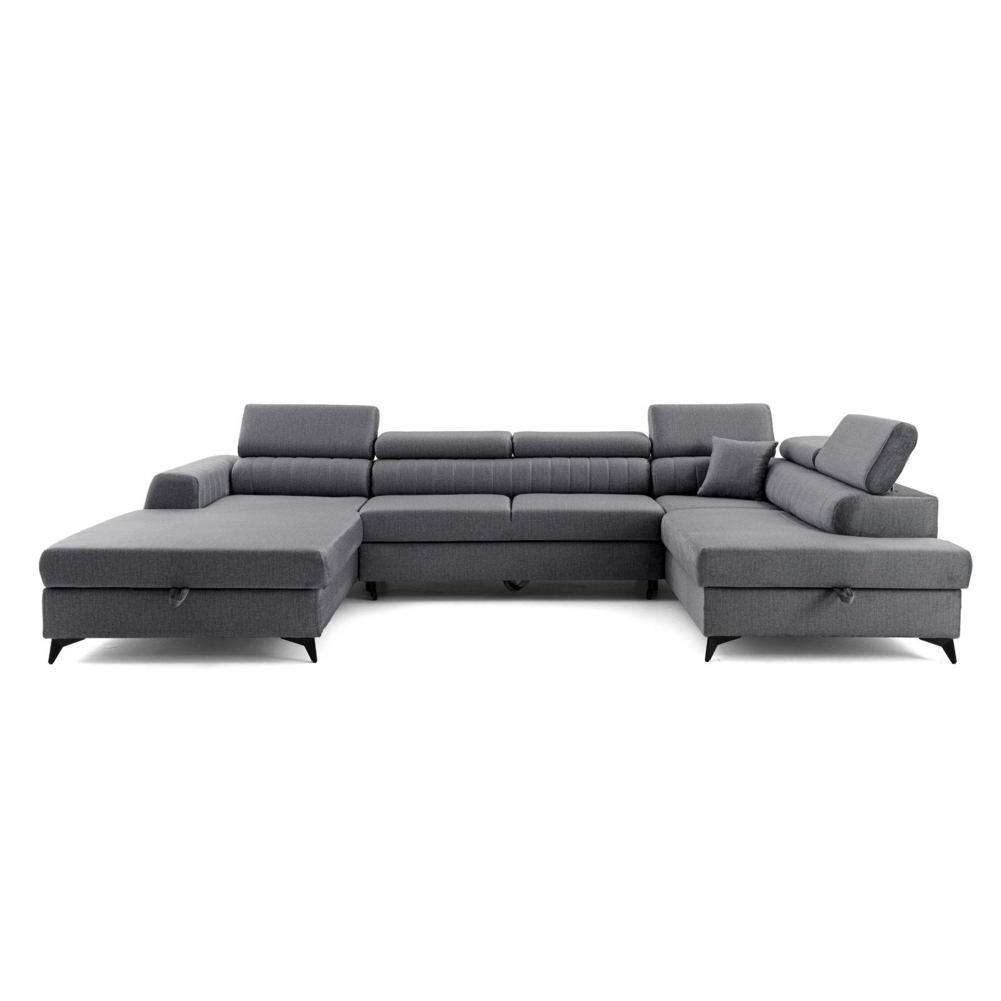 ECKSOFA U-Form PIERO U Rechts mit Schlaffunktion 125x260 Velours Dunkelgrau - Dunkelgrau/Schwarz, Holz/Textil (203/90/350cm) - Muffo