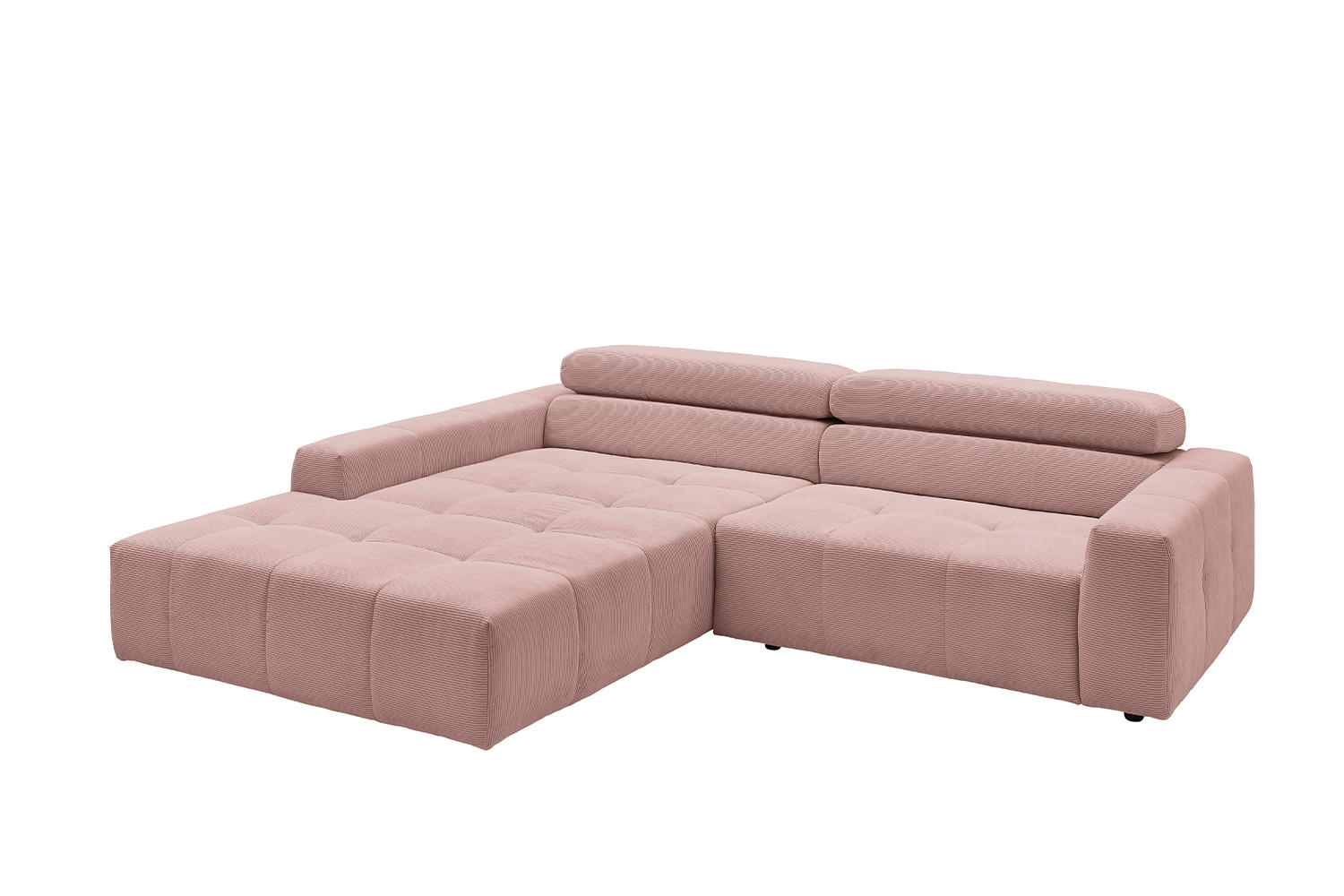 ECKSOFA MIT MOTORISCHEM SITZVORZUG RENO Pink Cord - Pink/Schwarz, Kunststoff/Textil (258/217cm) - KAWOLA