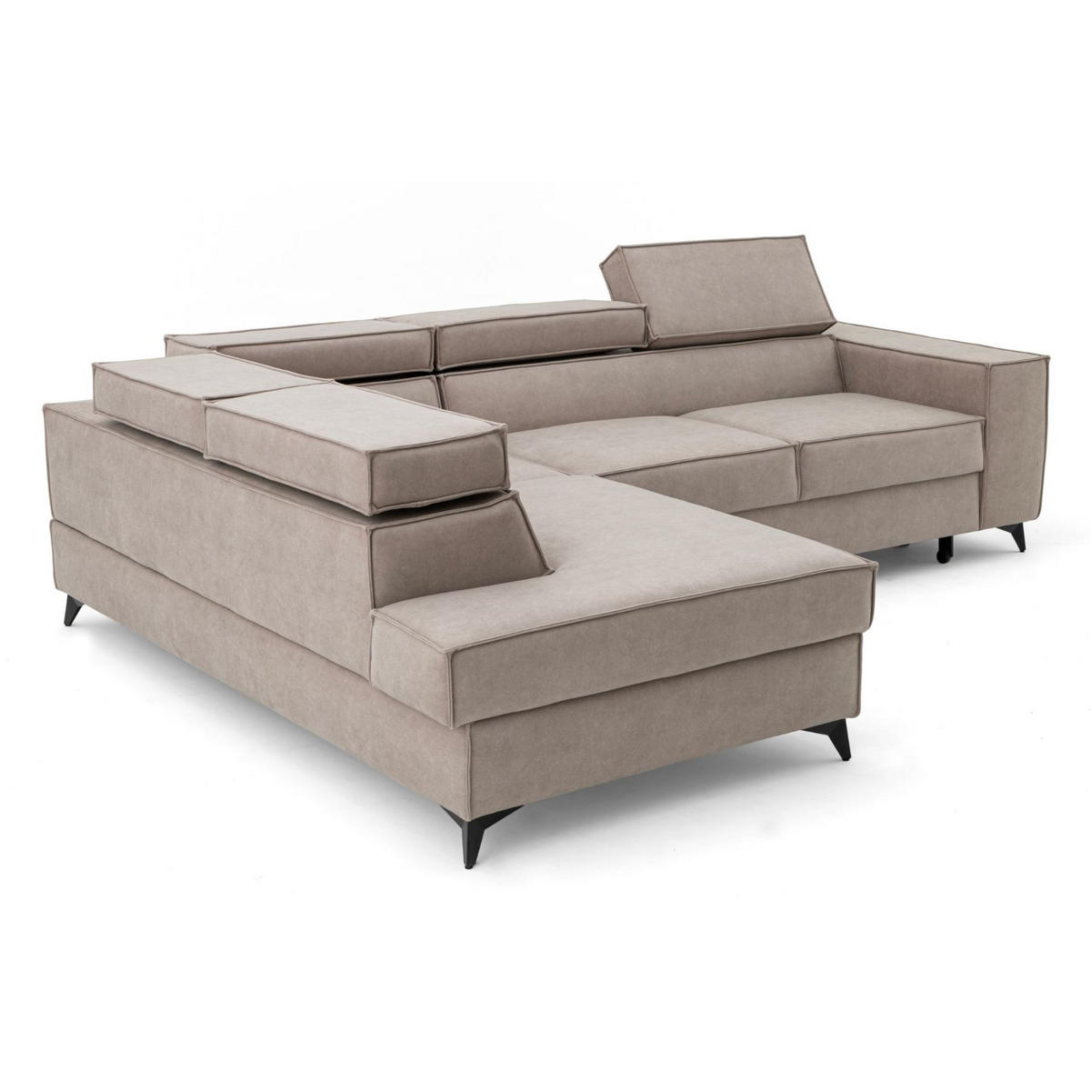 ECKSOFA PURE L Links mit Schlaffunktion 127x199 Velours Creme - Creme/Schwarz, Holz/Textil (281/204cm) - Muffo