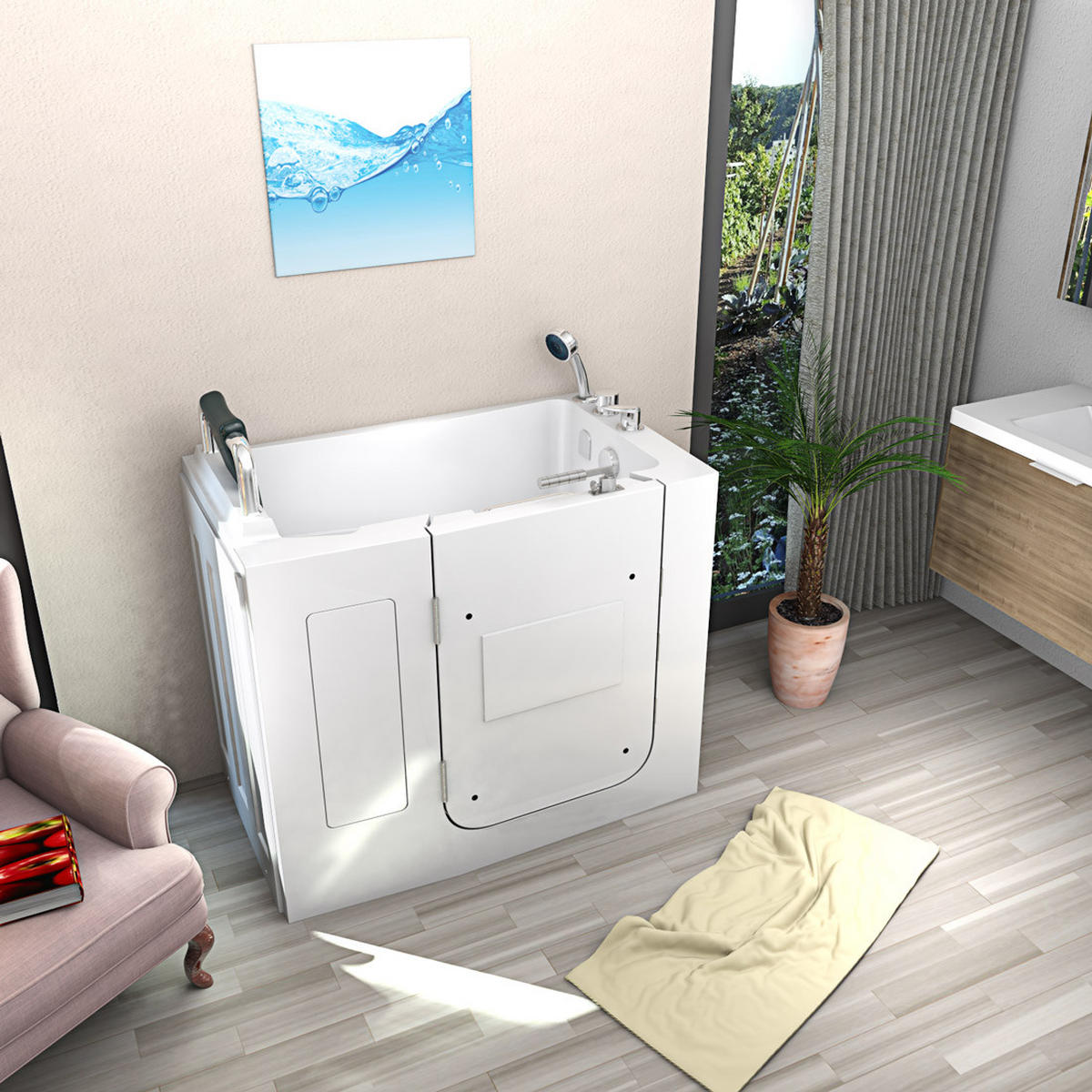 SENIOREN Sitzwanne mit Tür S08-B-L - Weiß, Glas/Kunststoff (68/114/110cm) - AcquaVapore by Sandra Jentho