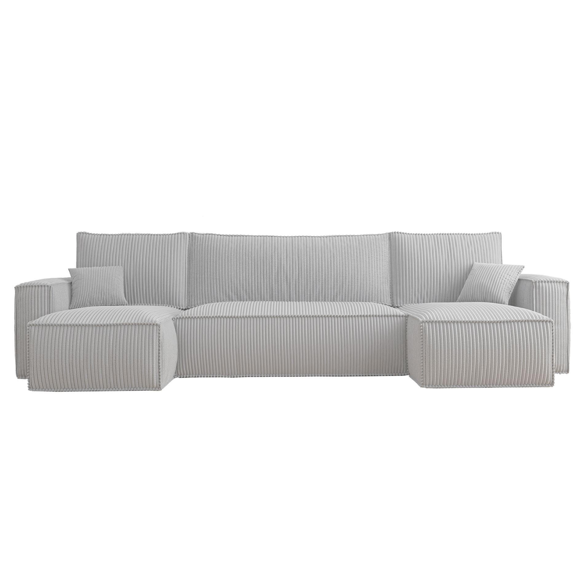 WOHNLANDSCHAFT Scarlo Hellgrau Cordbezug - Hellgrau/Schwarz, Kunststoff/Textil (312/83/145cm) - Selsey