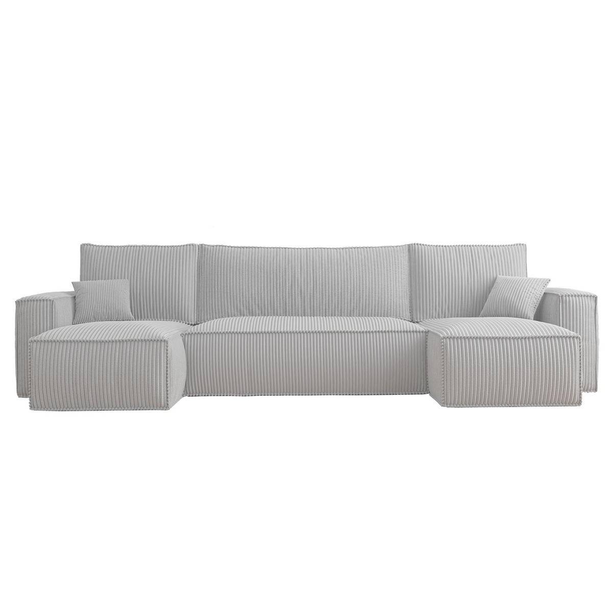 WOHNLANDSCHAFT Scarlo Hellgrau Cordbezug - Hellgrau/Schwarz, Kunststoff/Textil (312/83/145cm) - Selsey