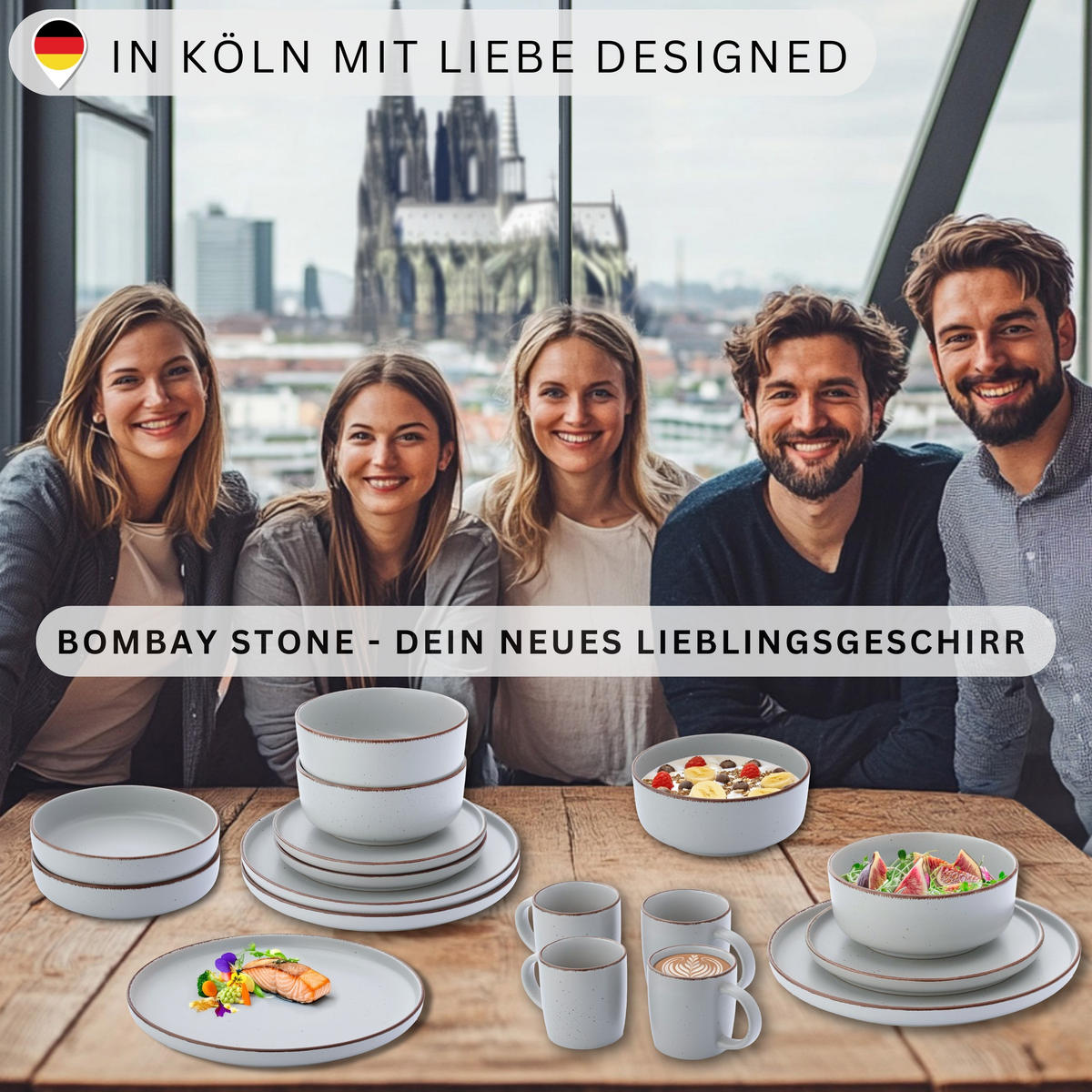 TAFELSERVICE BOMBAY STONE - 36 teilig aus Steingut 12 Personen - Grau, Stein (50/30/80cm) - Sänger