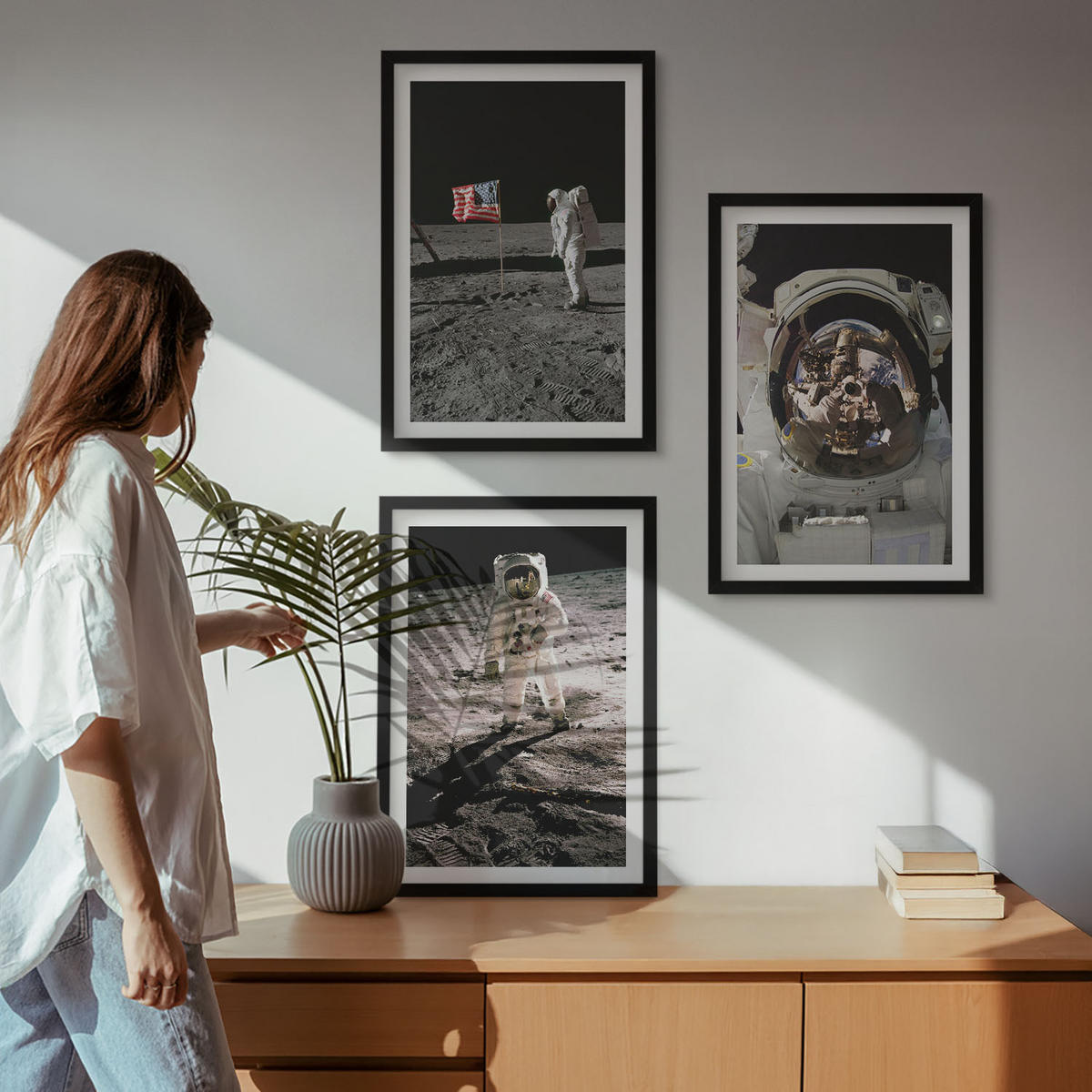 WANDBILDER 3er-Set - 40x60 cm Schwarzer Rahmen - NASA-Mondlandung - Schwarz, Kunststoff (40/60cm) - ArtPrintCave