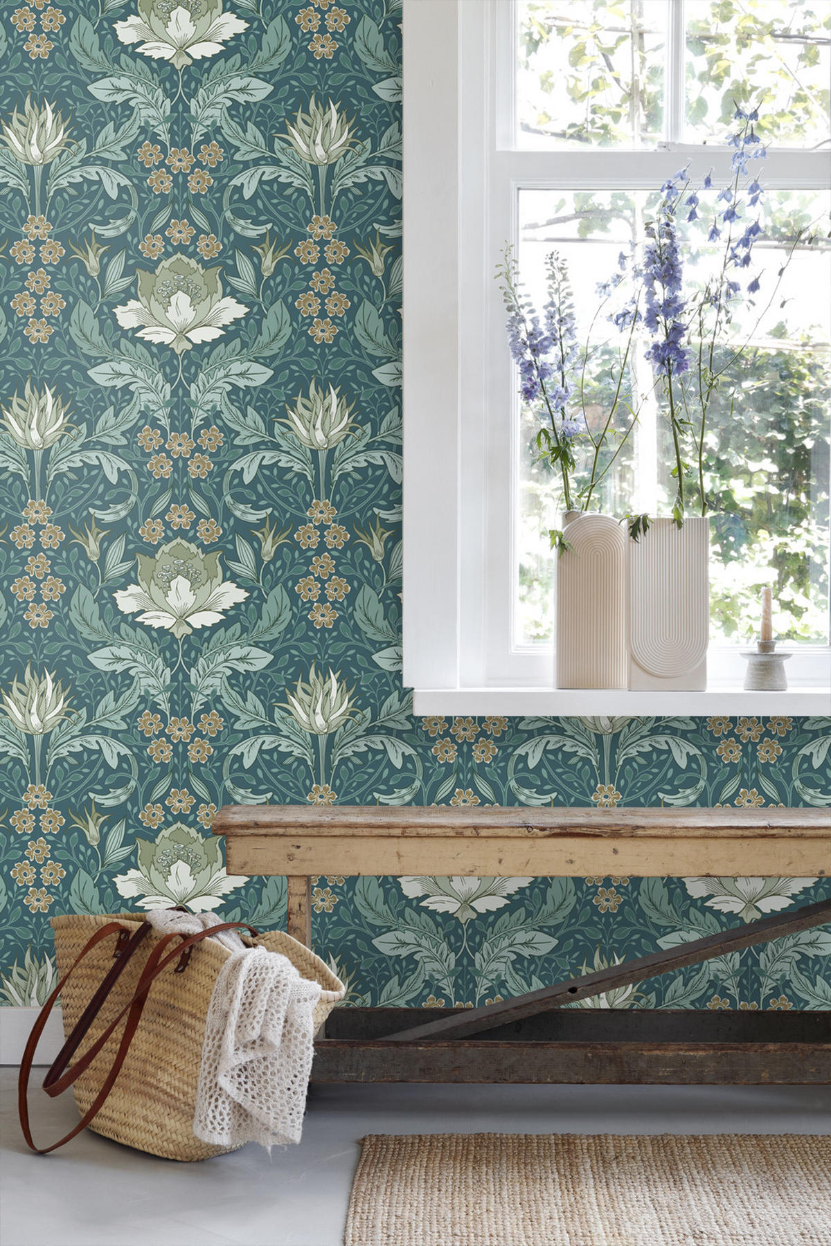 TAPETE Blumenmuster im Jugendstil 50 x 900 cm - Blau, Papier (50/900cm) - ESTAhome