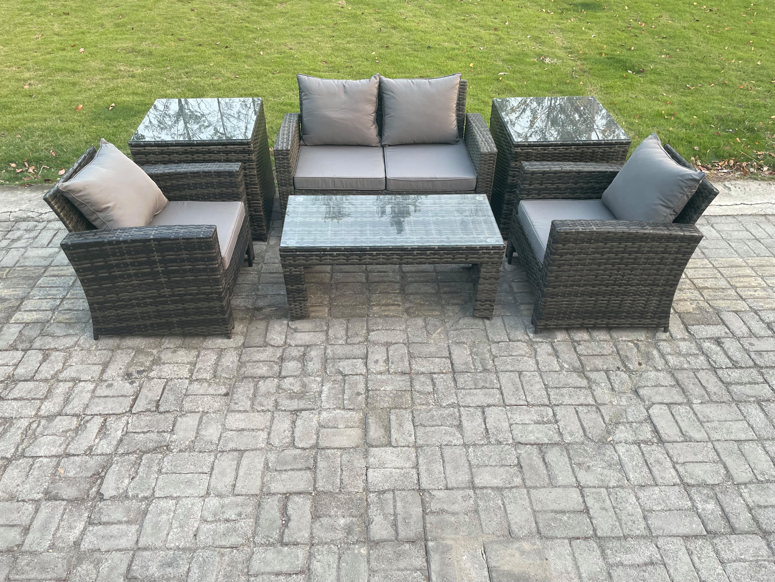 GARTENSET Polyrattan Dunkelgrau 4-Sitzer - Dunkelgrau, Metall - Fimous