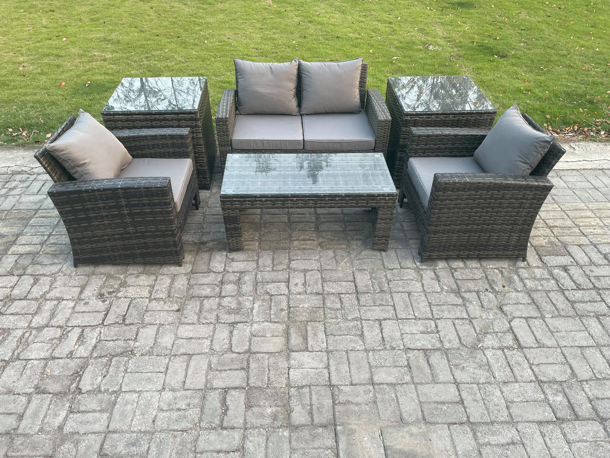 GARTENSET Polyrattan Dunkelgrau 4-Sitzer - Dunkelgrau, Metall - Fimous