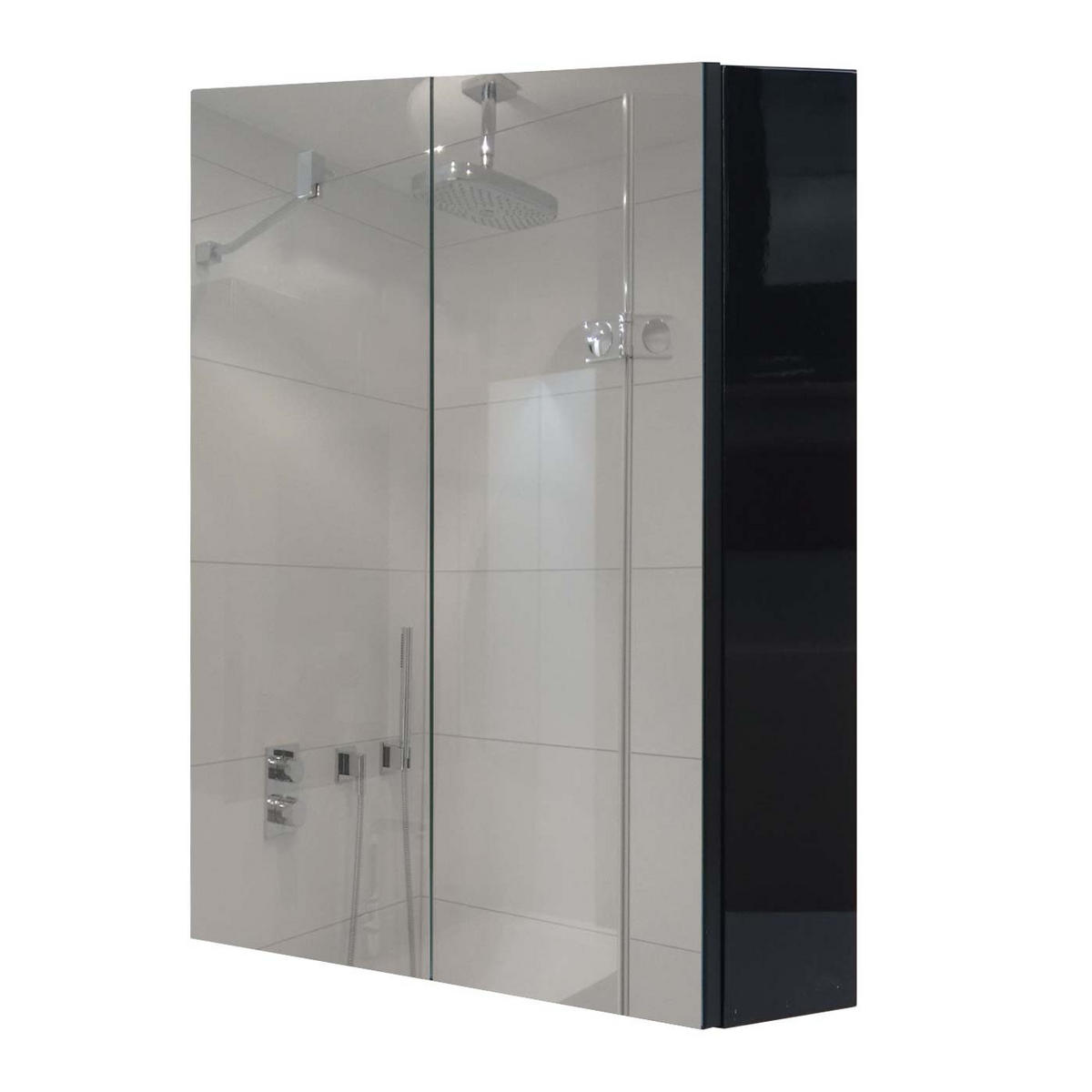 BADEZIMMERSET B19B Hochglanz Schwarz - Schwarz Hochglanz, Holz (61/150/47cm) - MCW