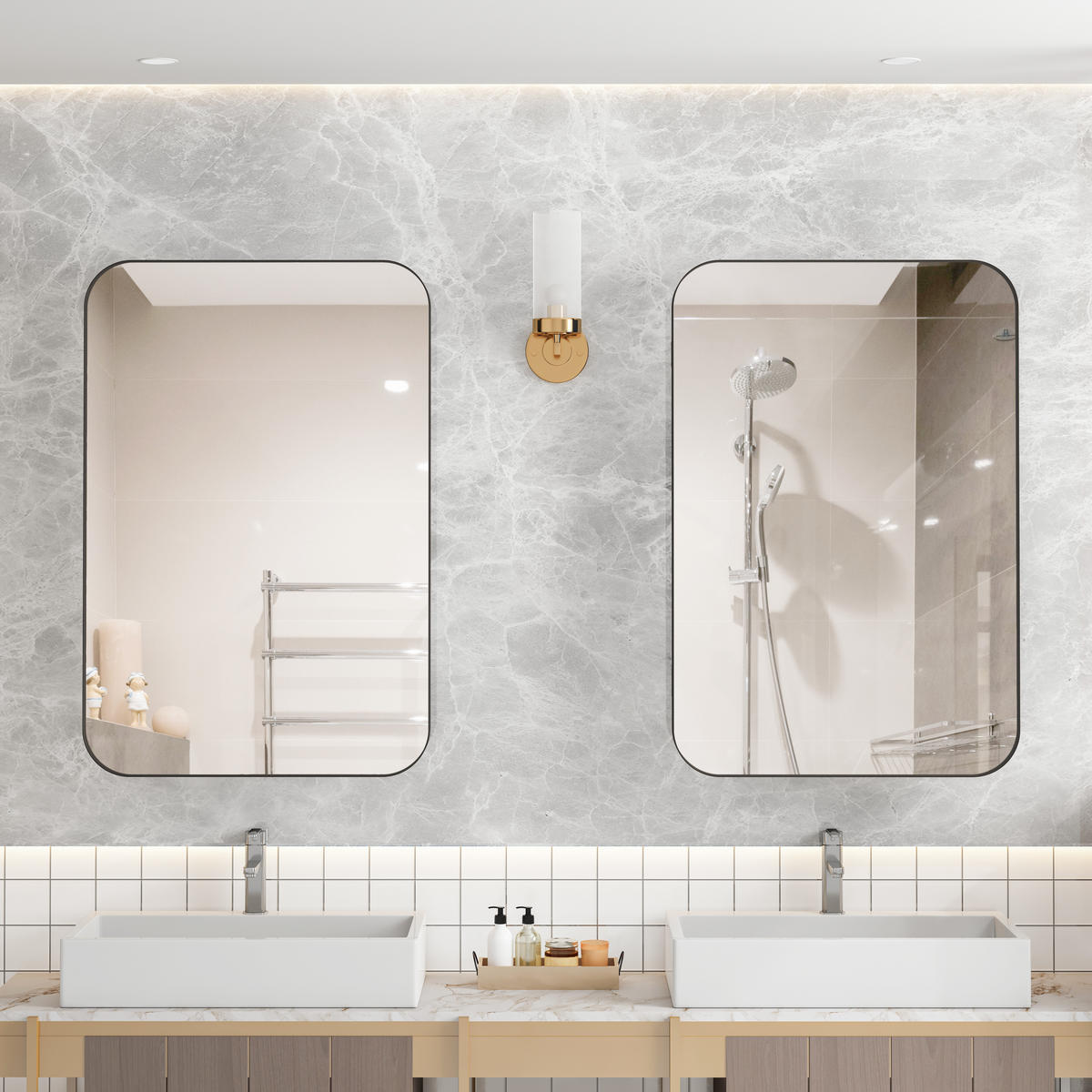 SPIEGELSCHRANK 76x51x12cm schwarz mit Aufbewahrung - Wandspiegel für Badezimmer - Schwarz, Glas (76/12/51cm) - Modfu