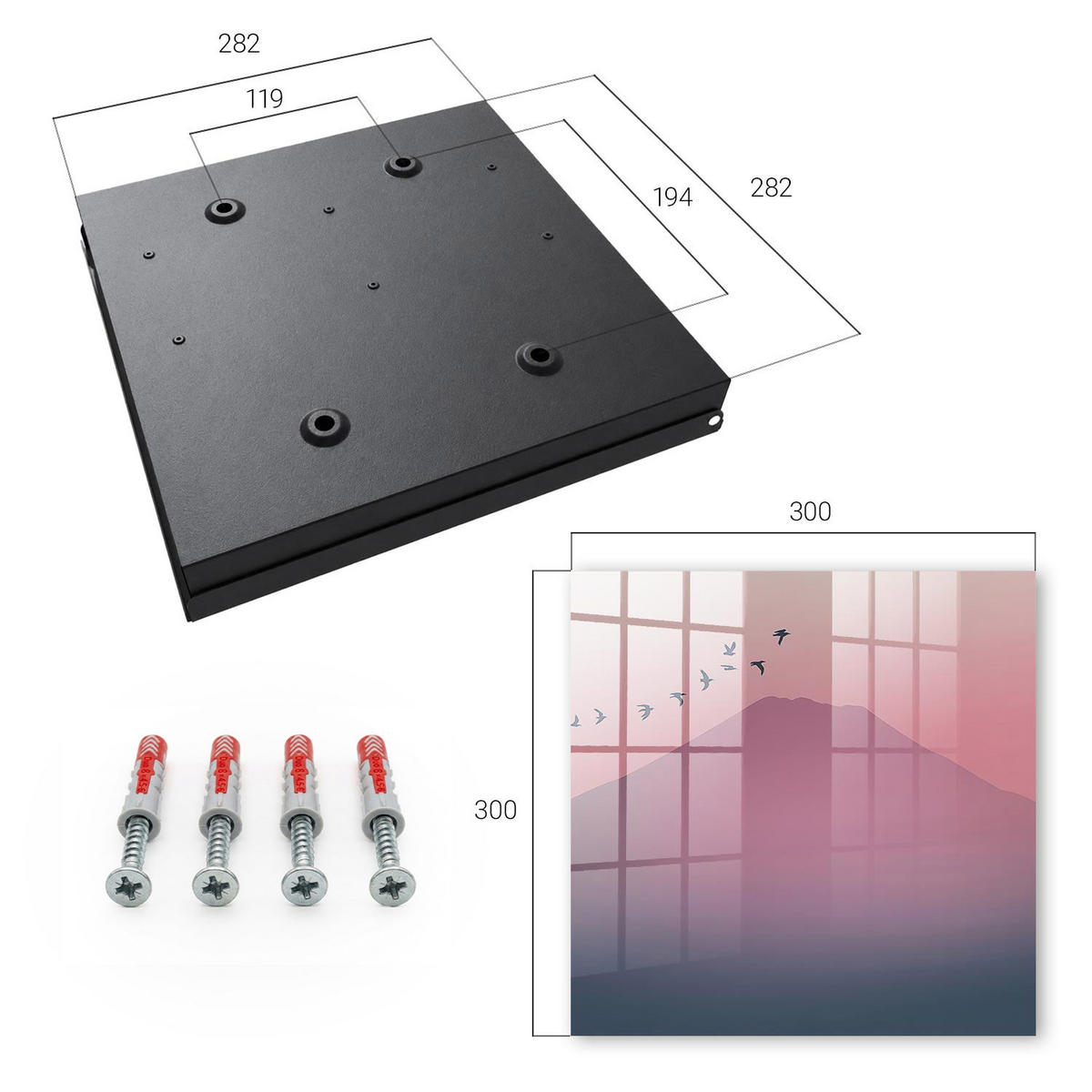 SCHLÜSSELBOX Schwarz 30x30 cm- Türöffnung nach rechts - Friedliche Natur - Pink, Metall (30/30/5cm) - TULUP