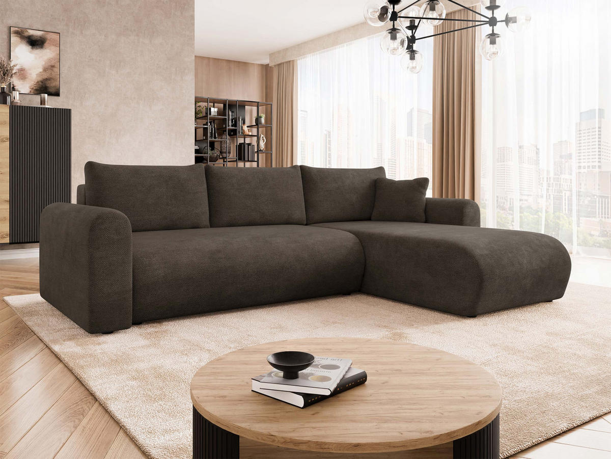 ECKSOFA Eliwo - Dunkelbraun/Schwarz, Holz/Textil (252/158cm) - MIRJAN24