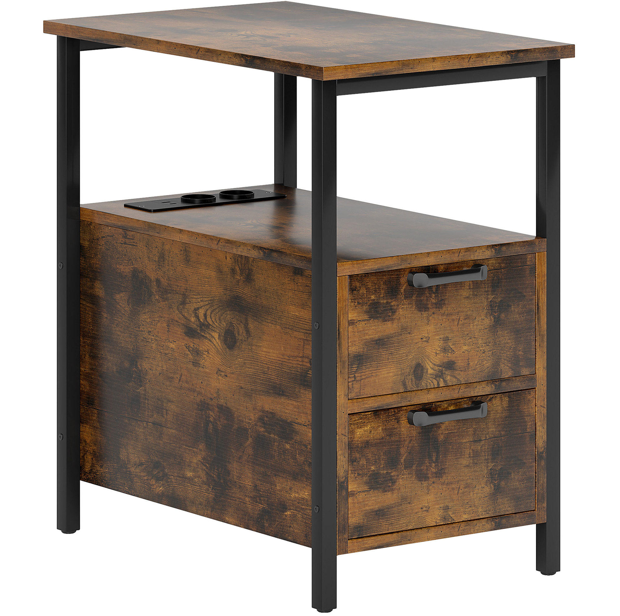 BEISTELLTISCH 55/35/58,5 cm in Braun mit 2 Schubladen und Ladestation - Braun, Holzwerkstoff (55/35/58.5cm) - BEAOK