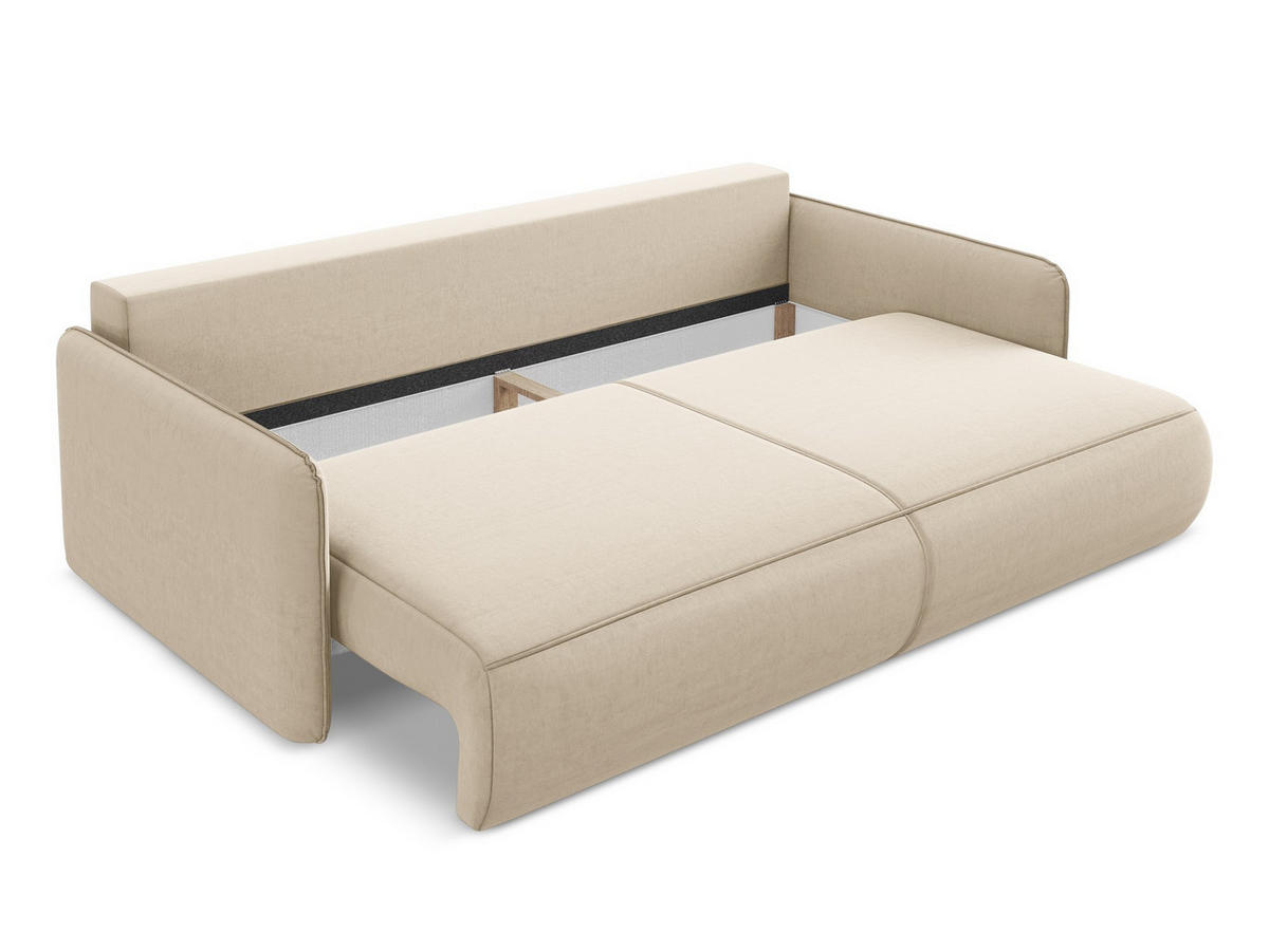 3-SITZER SOFA mit Schlaffunktion Samt Stoff Beige - Beige/Creme, Kunststoff/Textil (216/86/105cm) - Makamii