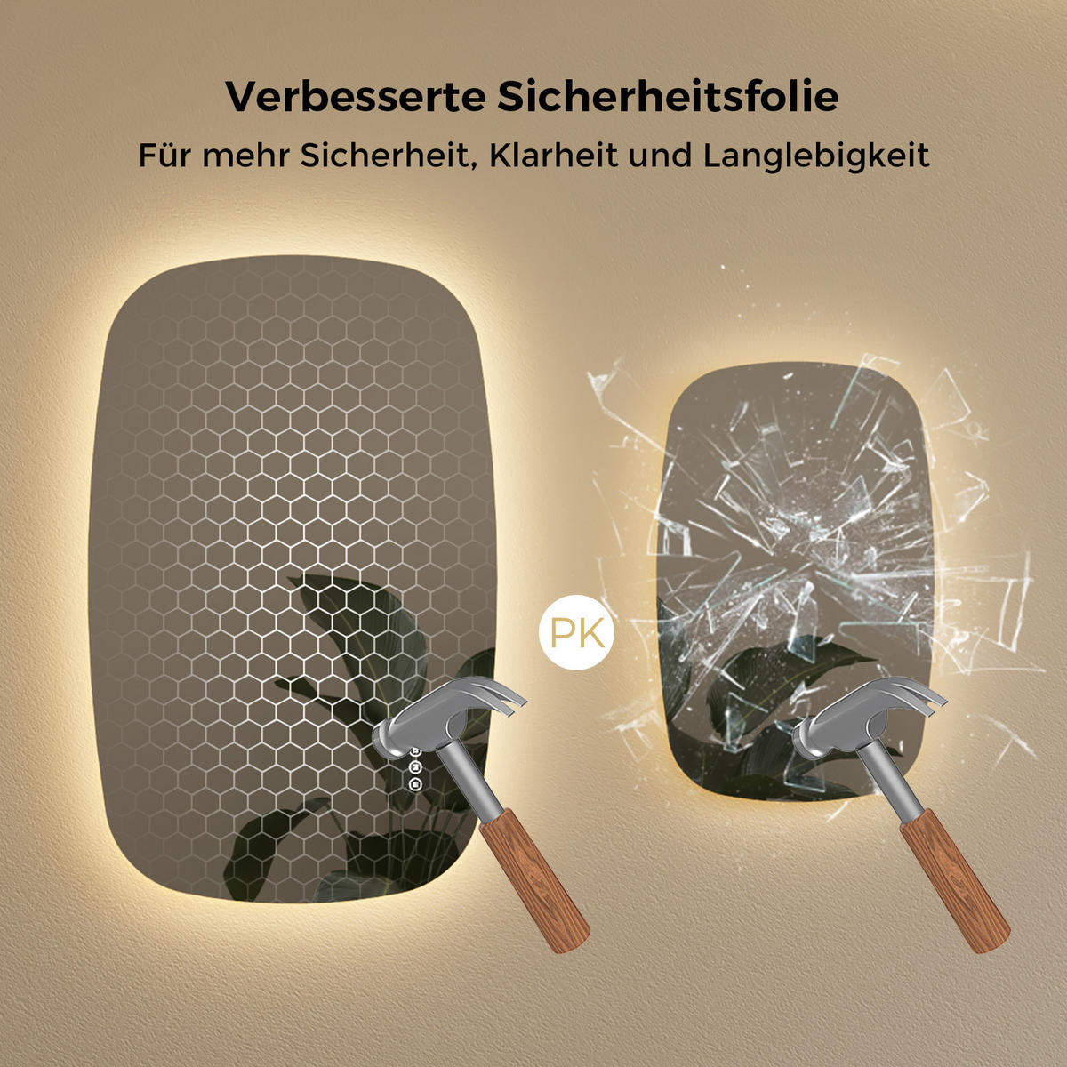 BADSPIEGEL MIT BELEUCHTUNG 70/45 cm Oval mit dimmbarer LED-Beleuchtung und Antibeschlag - Transparent, Glas (45/70/2.5cm) - S'AFIELINA