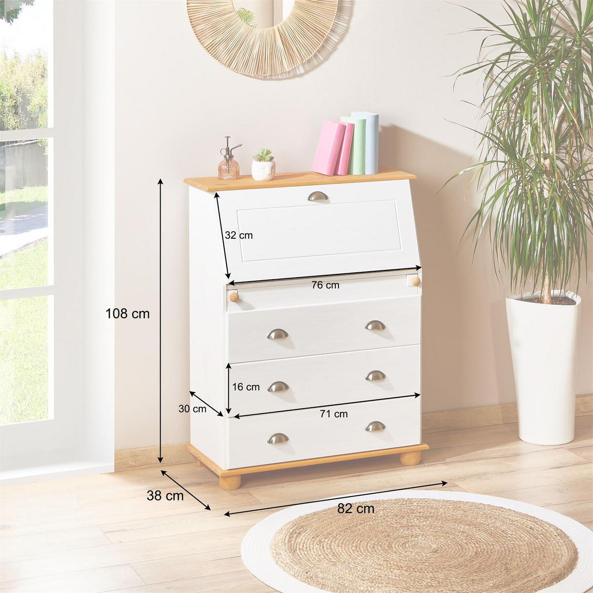 SEKRETÄR GOMES weiß/braun - Weiß/Braun, Holz (38/82/108cm) - IDIMEX