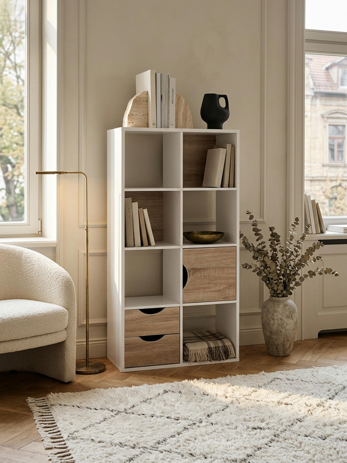 BÜCHERREGAL – Sonoma Eiche/Weiß, 8 Fächer, modern, Raumteiler-funktion - Weiß, Holz (60/120/29cm) - KADIMA DESIGN