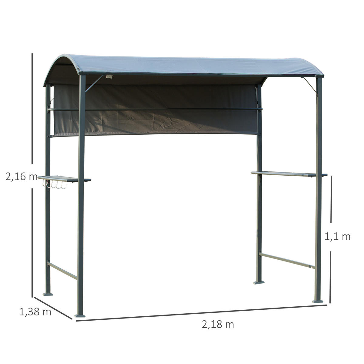 GRILLPAVILLON, Polyester, Schwarz - Grau, Metall (138/216/218cm) - Outsunny