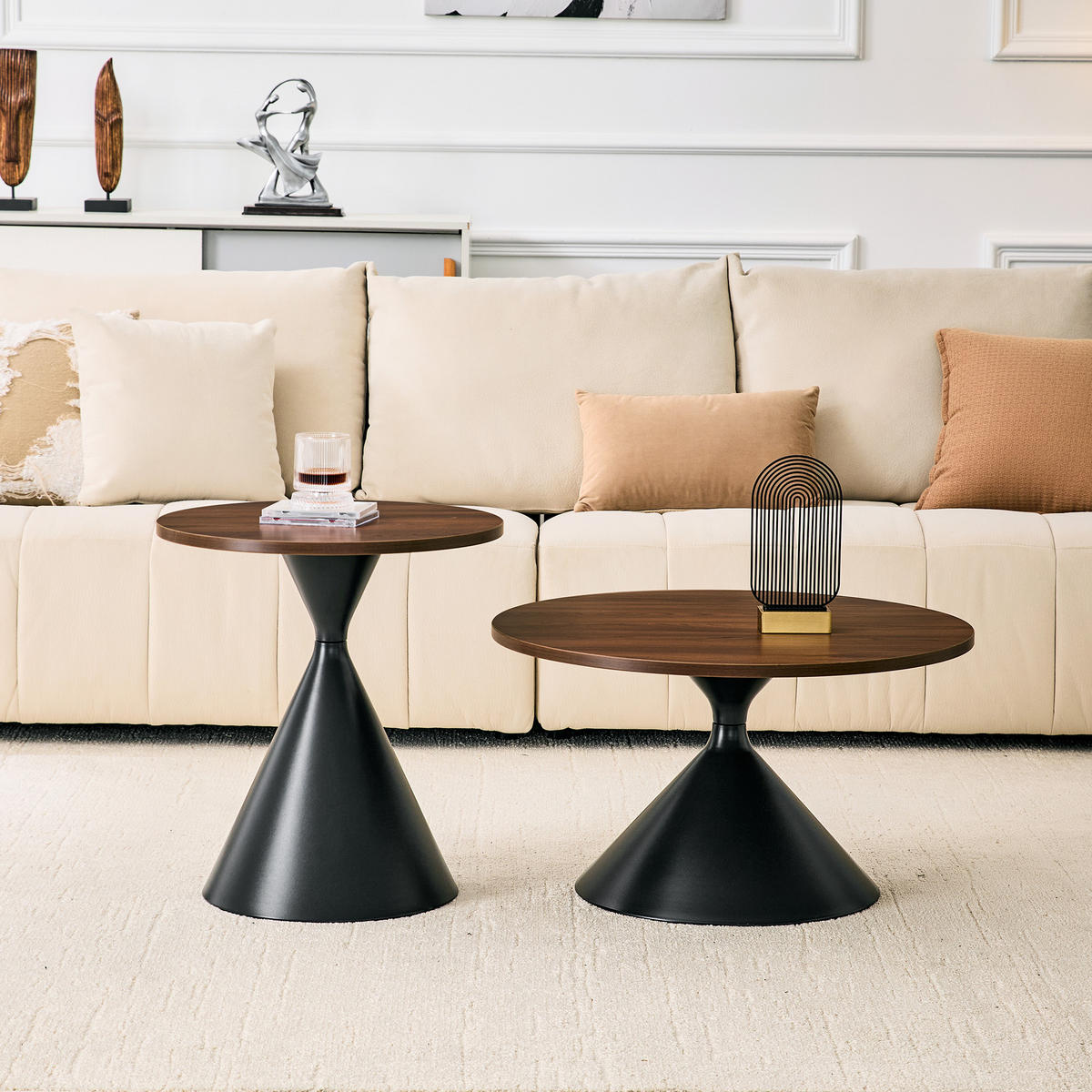 COUCHTISCH-SET DE-37434 2er-Set konusförmig mit Nussbaumoptik Nussbaum/Schwarz - Walnussfarben/Schwarz, Metall (50/50/50cm) - ComfortXL