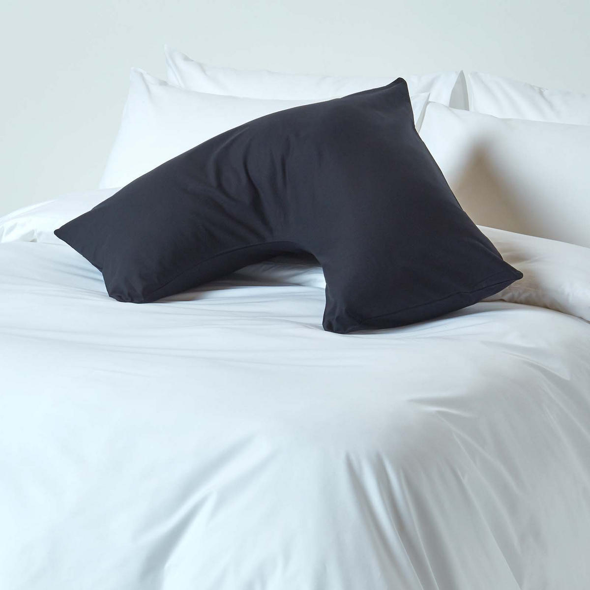 KISSENBEZUG für V-Form-Kissen, Perkal, Fadendichte 200 - Schwarz, Textil (38/76cm) - Homescapes