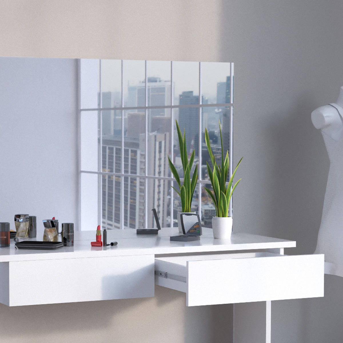 SCHMINKTISCH Azur Weiß 120 cm mit Hocker - Weiß, Holzwerkstoff (120/83/40cm) - Vicco