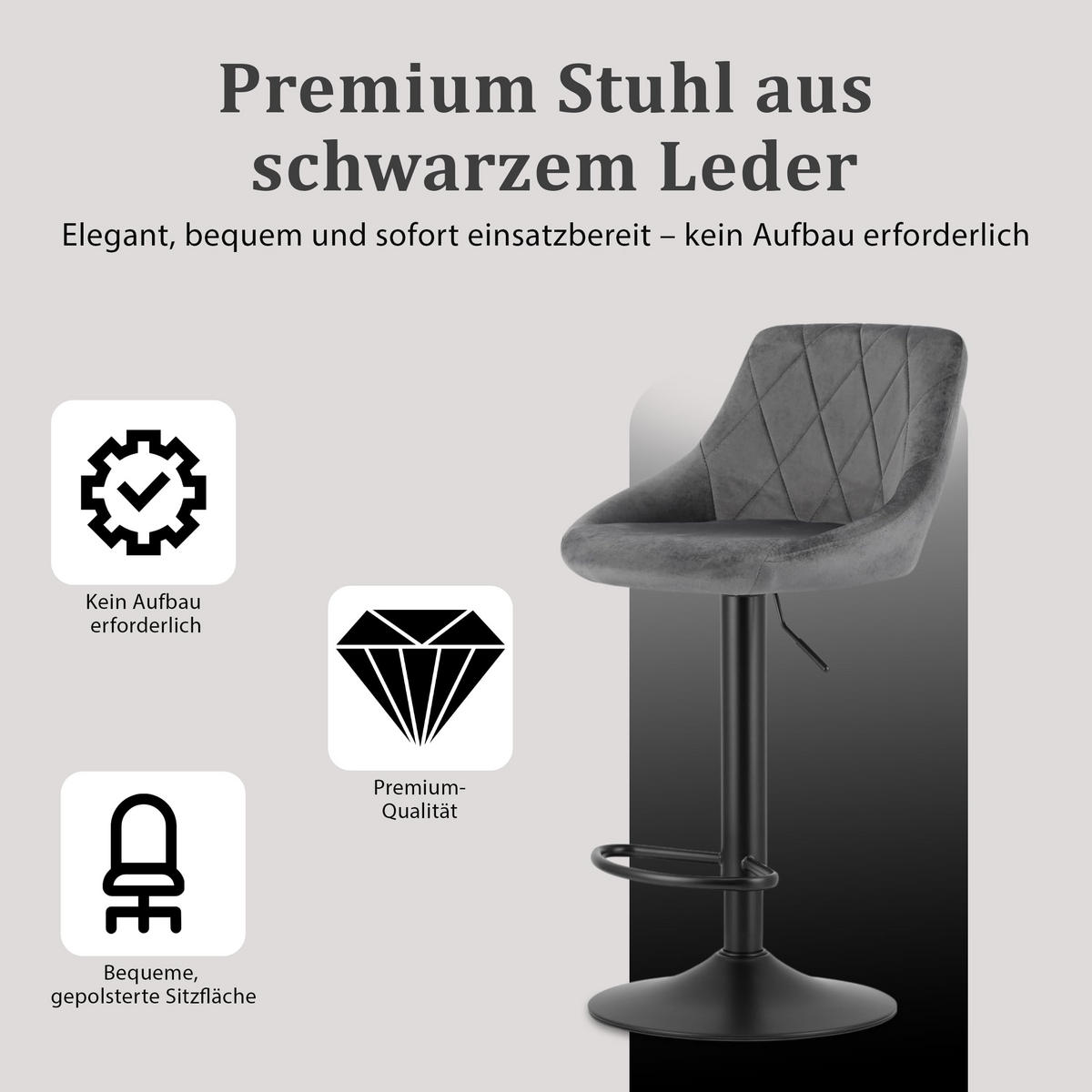 BARHOCKER, drehbar, HÖHENVERSTELLBAR, Velours, in Grau, Modernes Design - Schwarz, Textil (36/107/38cm) - Best For Home