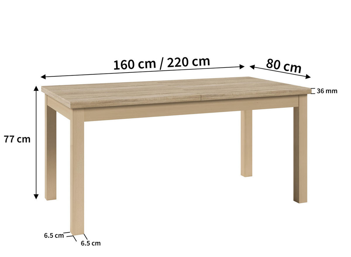 ESSTISCH GINO Ausziehbar 160 - 200 / 80 x 77 cm - Sandfarben/Eiche San Remo, Holz (160/80/77cm) - MASSENO