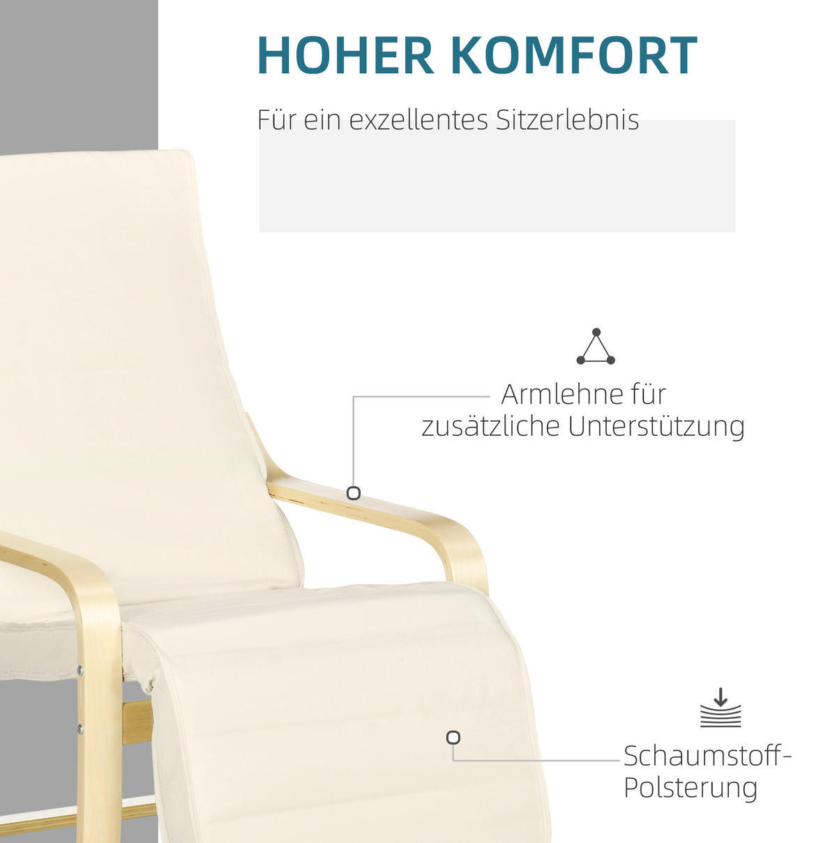 RELAXSESSEL 66,5/94/100 cm mit verstellbarem Fußteil - Creme, Textil (94/100/66.5cm) - BEAOK