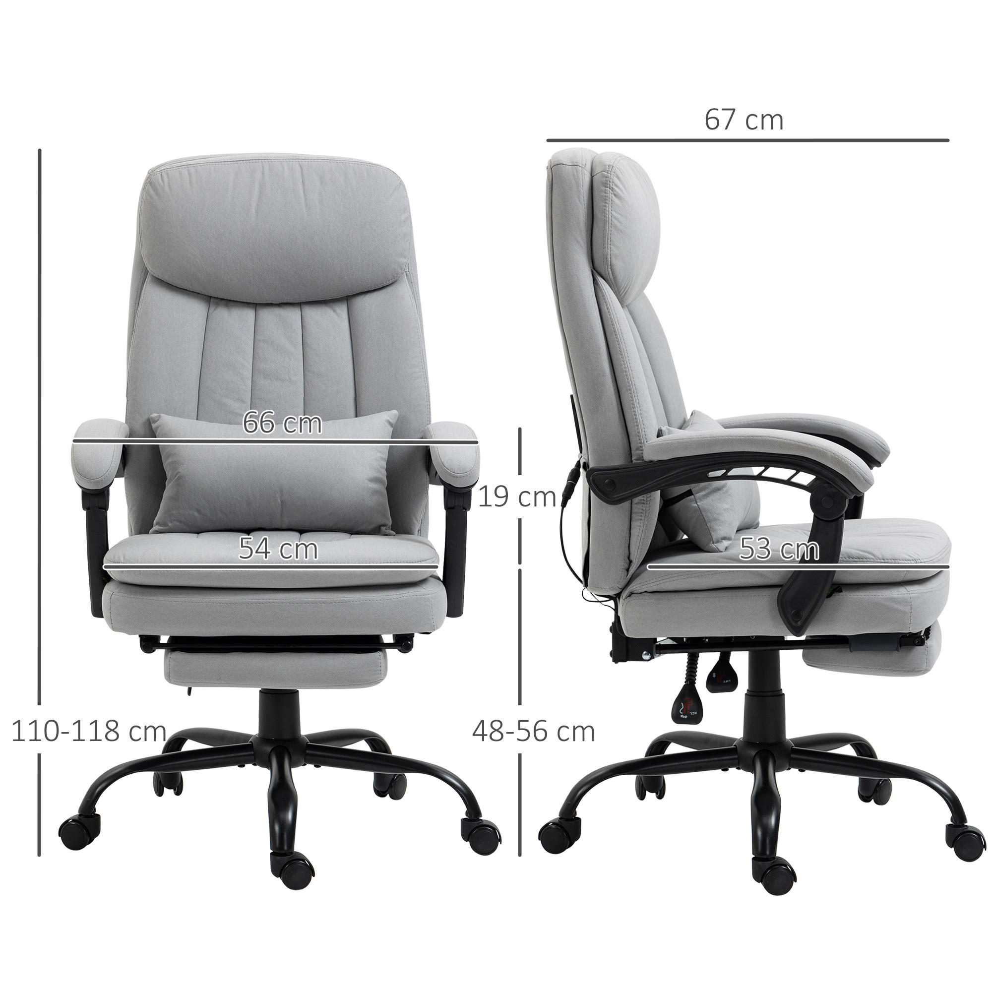 Thumbnail - Vinsetto Massage-Bürostuhl,, Grau, Kunststoff, Metall, 67x118x66 cm, Arbeitszimmer, Bürostühle, Drehstühle