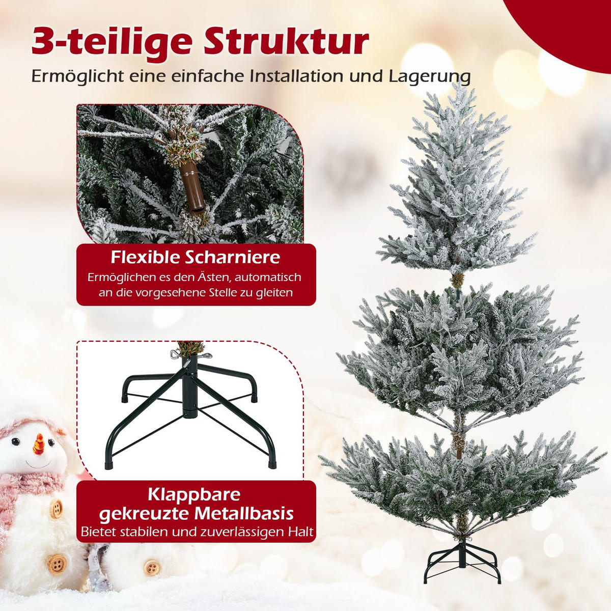 WEIHNACHTSBAUM mit 13 Modi Beleuchtung und Schnee 180 cm grün - Grün, Metall (180cm) - COSTWAY
