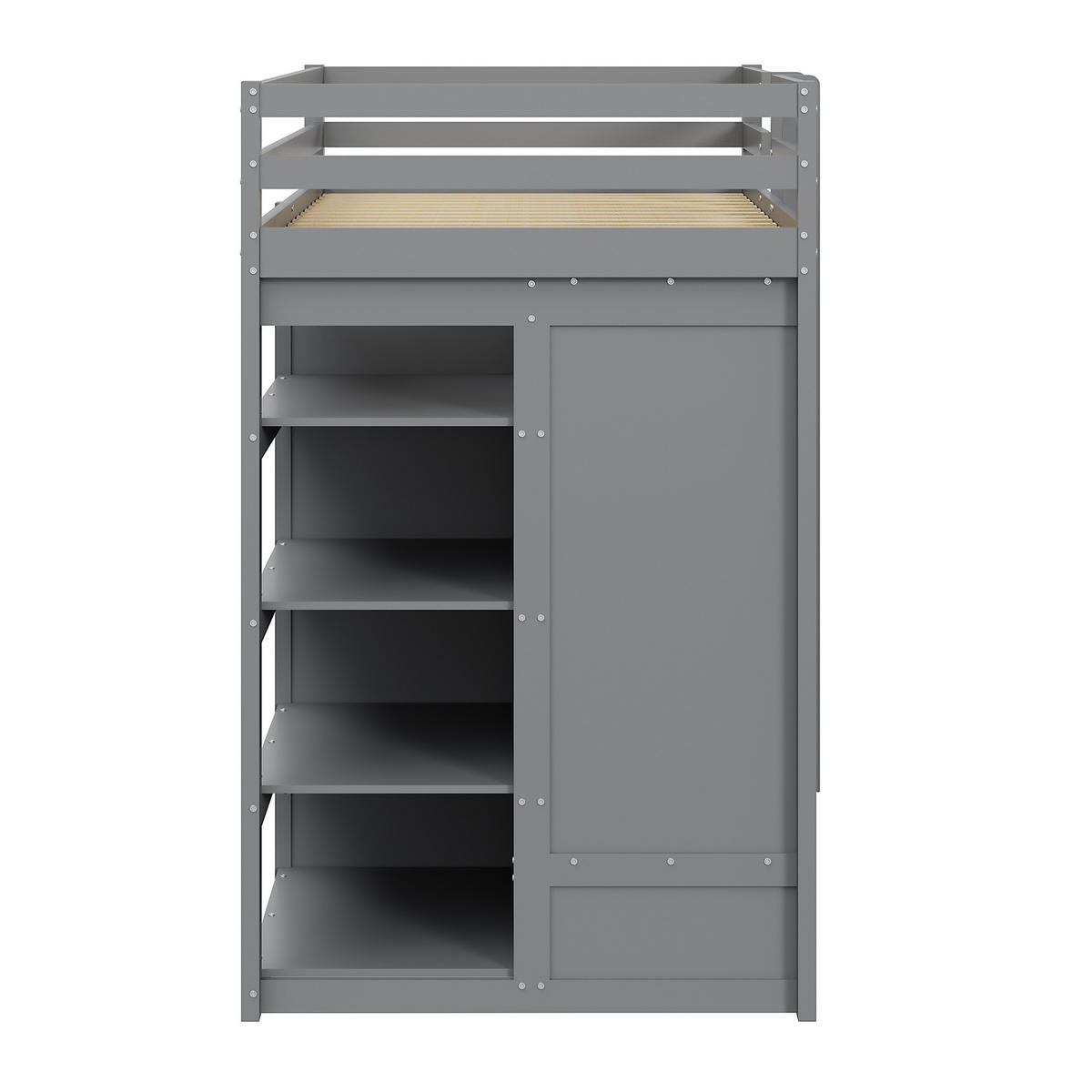 ETAGENBETT aus Holz 90x200 cm Grau mit Ausziehbett, Kleiderschrank, Schubladen und Ablage - Grau, Holz (90/200cm) - Modfu