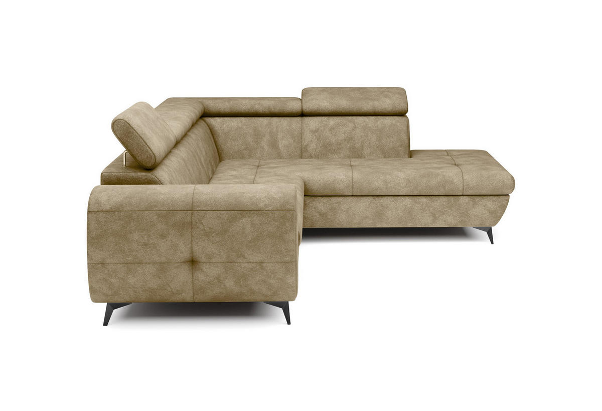 ECKSOFA MAGIA R-S Beige Plüsch-Stoff mit Schlaffunktion - Beige, Holz (260/217cm) - MASSENO
