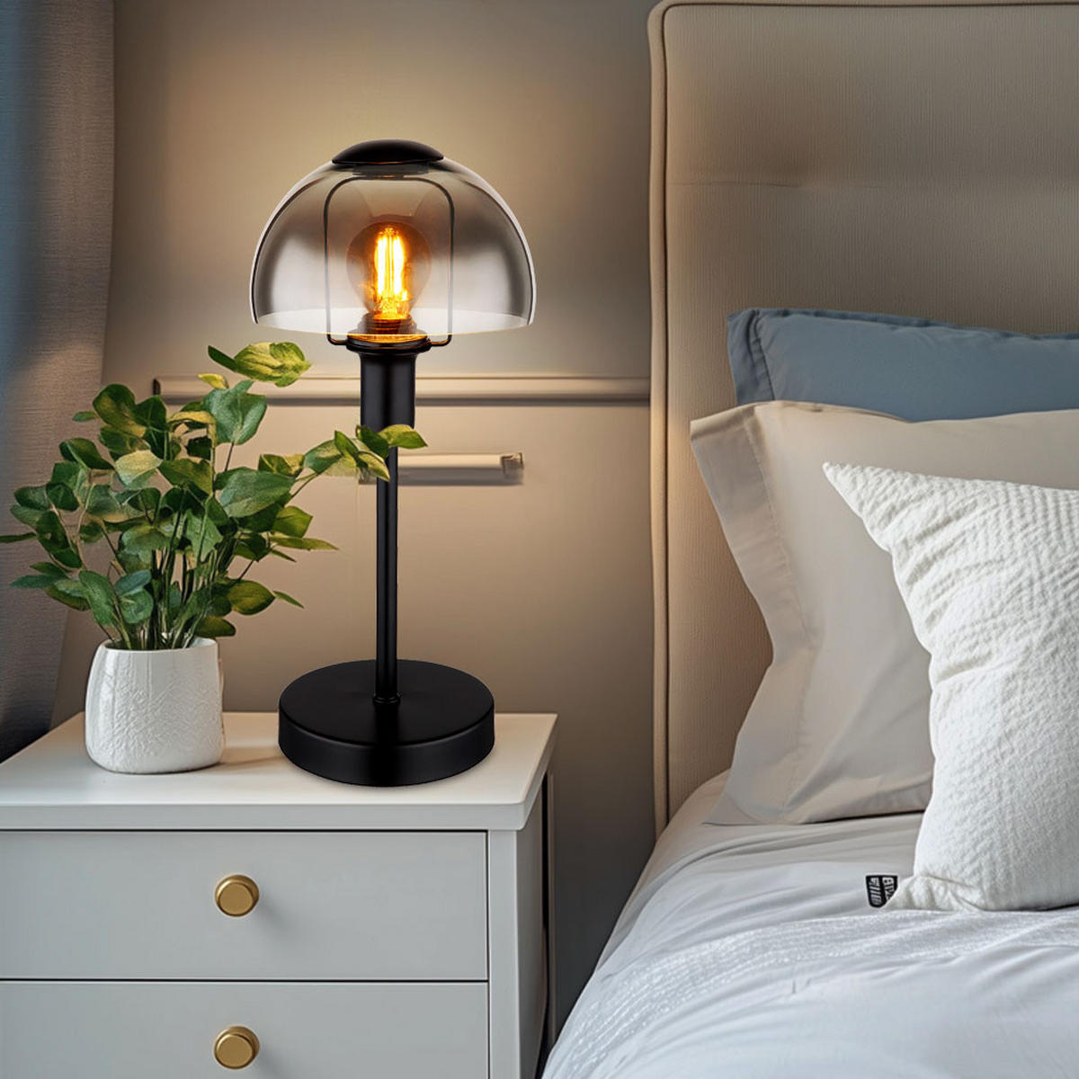 LED TISCHLEUCHTE Kokkini Schwarz Metall Glas - Schwarz, Glas (15/15/32cm) - Globo Lighting