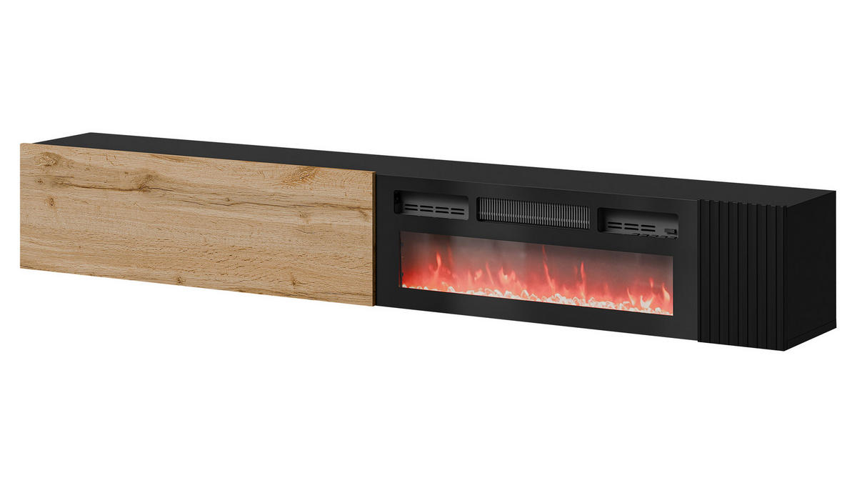 TV-LOWBOARD Capital 200 EF mit Kamin - Eiche Wotan/Schwarz, Holzwerkstoff (200/38/30cm) - MIRJAN24